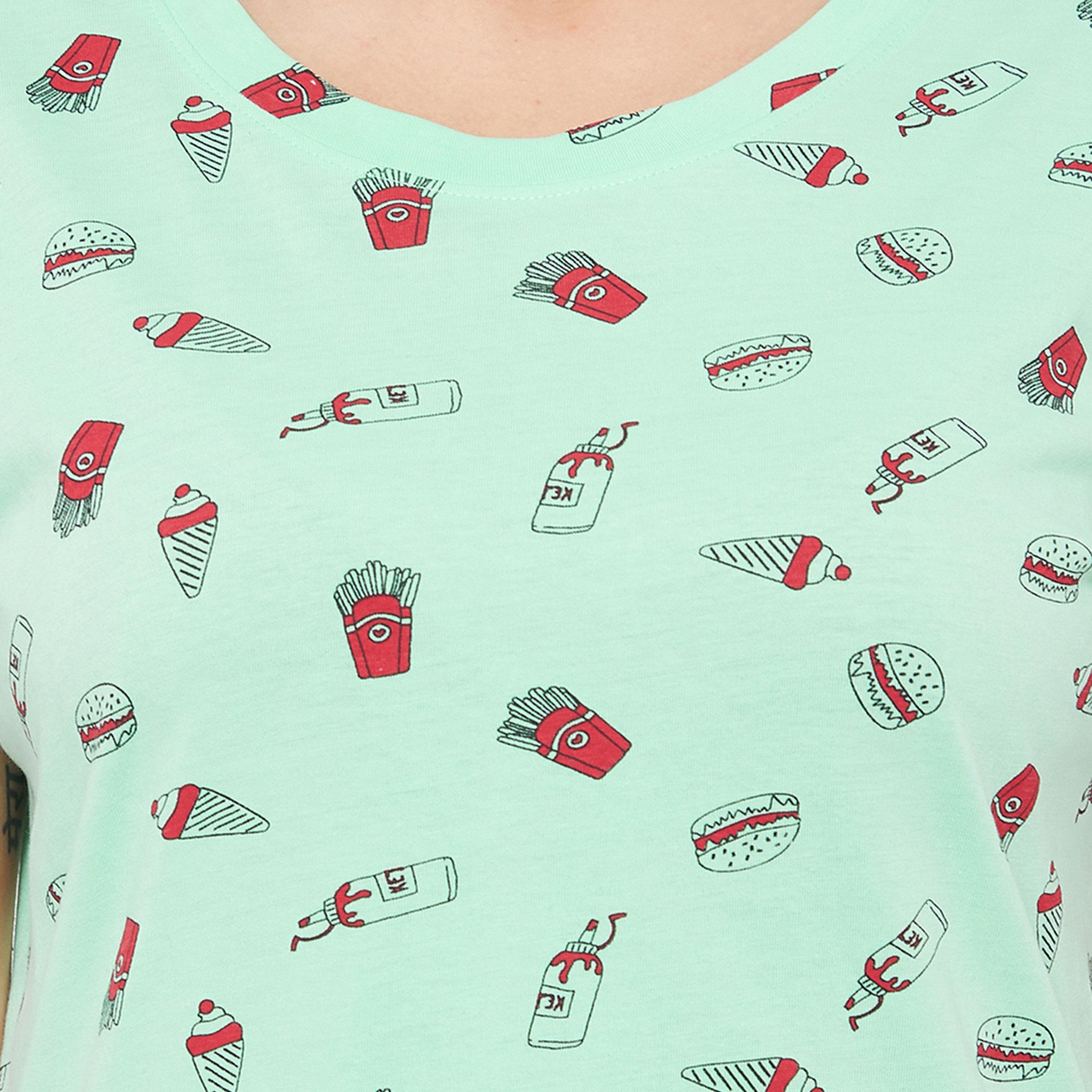 Clovia Print Me Pretty Women's Short Night Dress in Mint Green - Pure Cotton-women-clothing-nightwear-nighties-image-6
