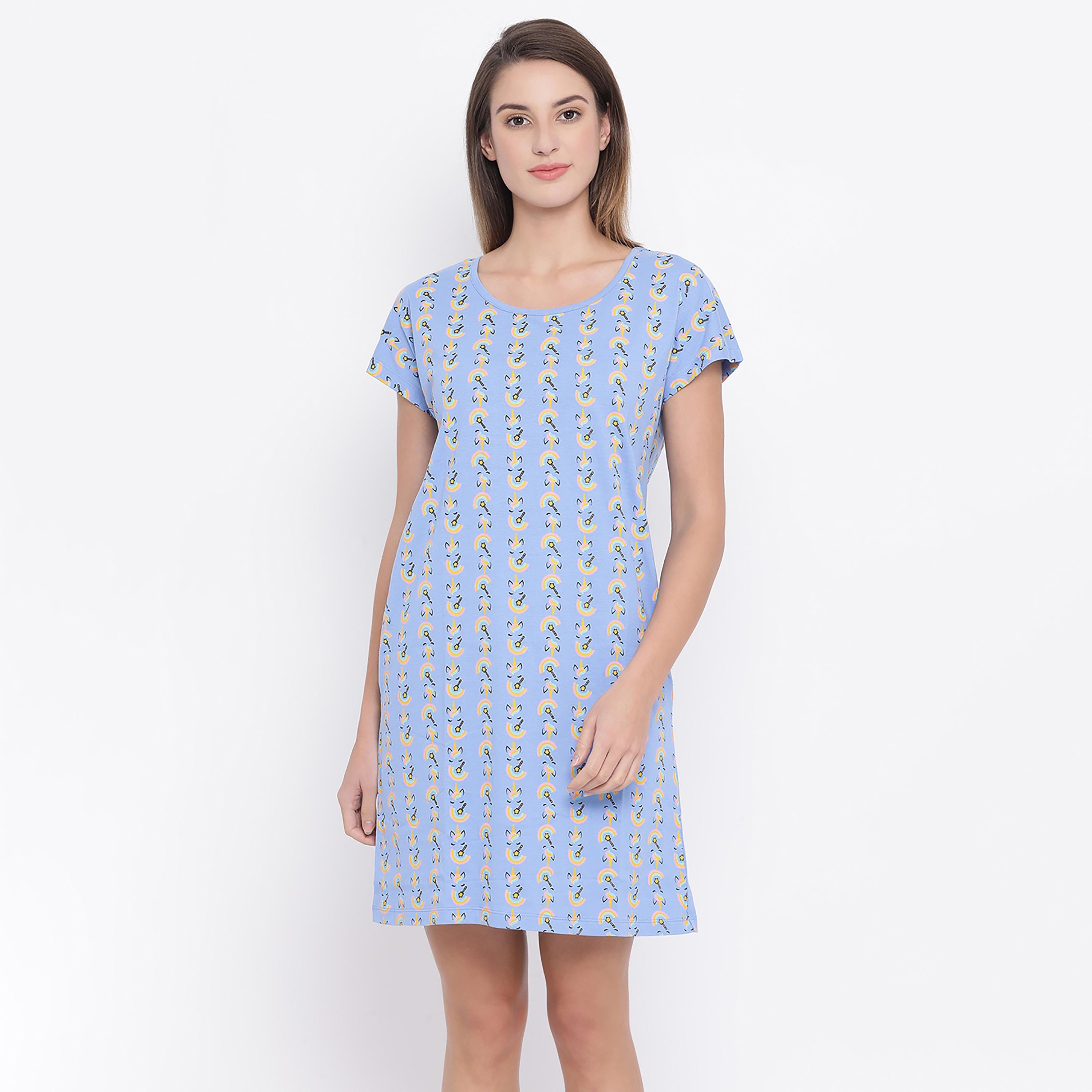 Clovia Printed Round Neck Night Dress-women-clothing-nightwear-nighties-image-2