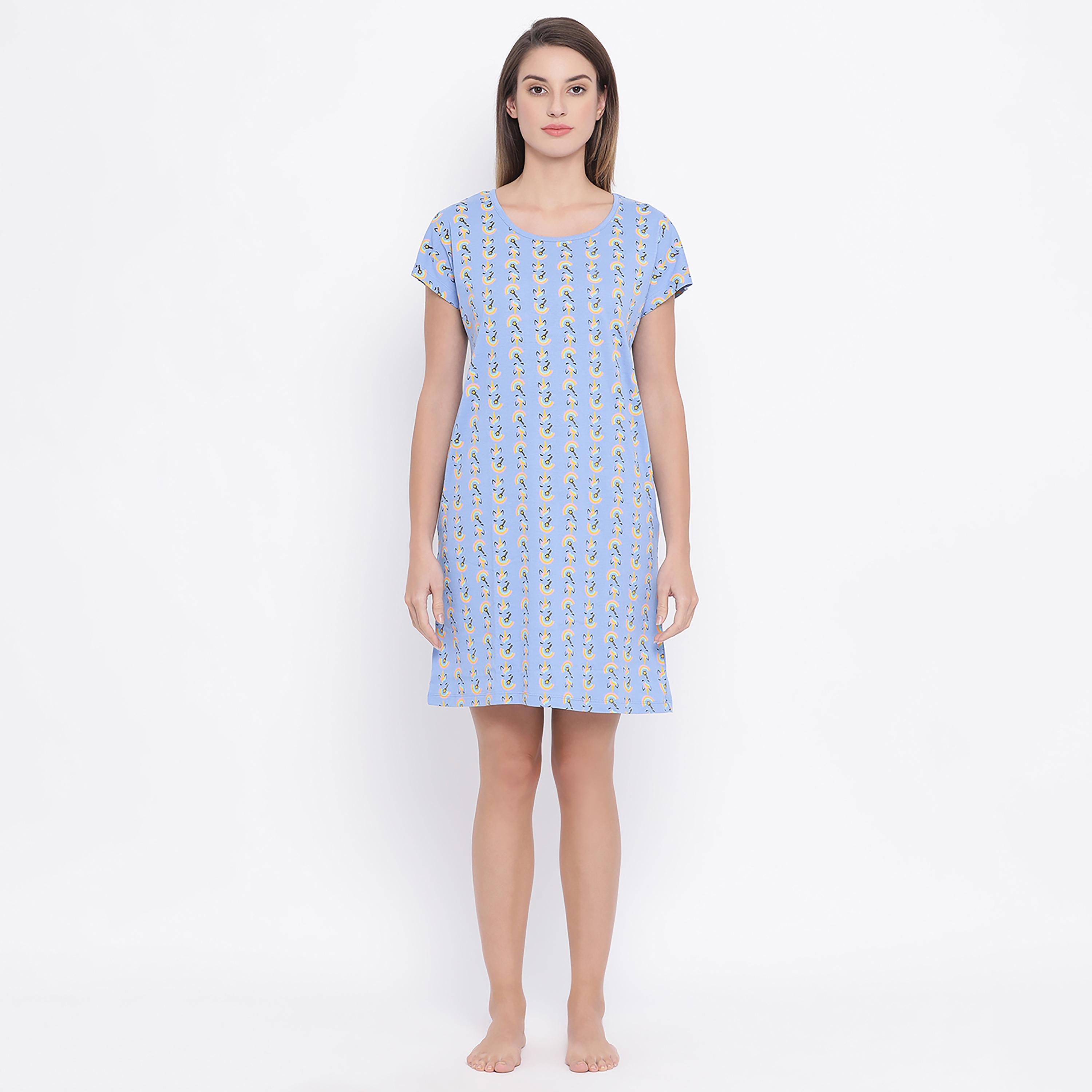 Clovia Printed Round Neck Night Dress-women-clothing-nightwear-nighties-image-3