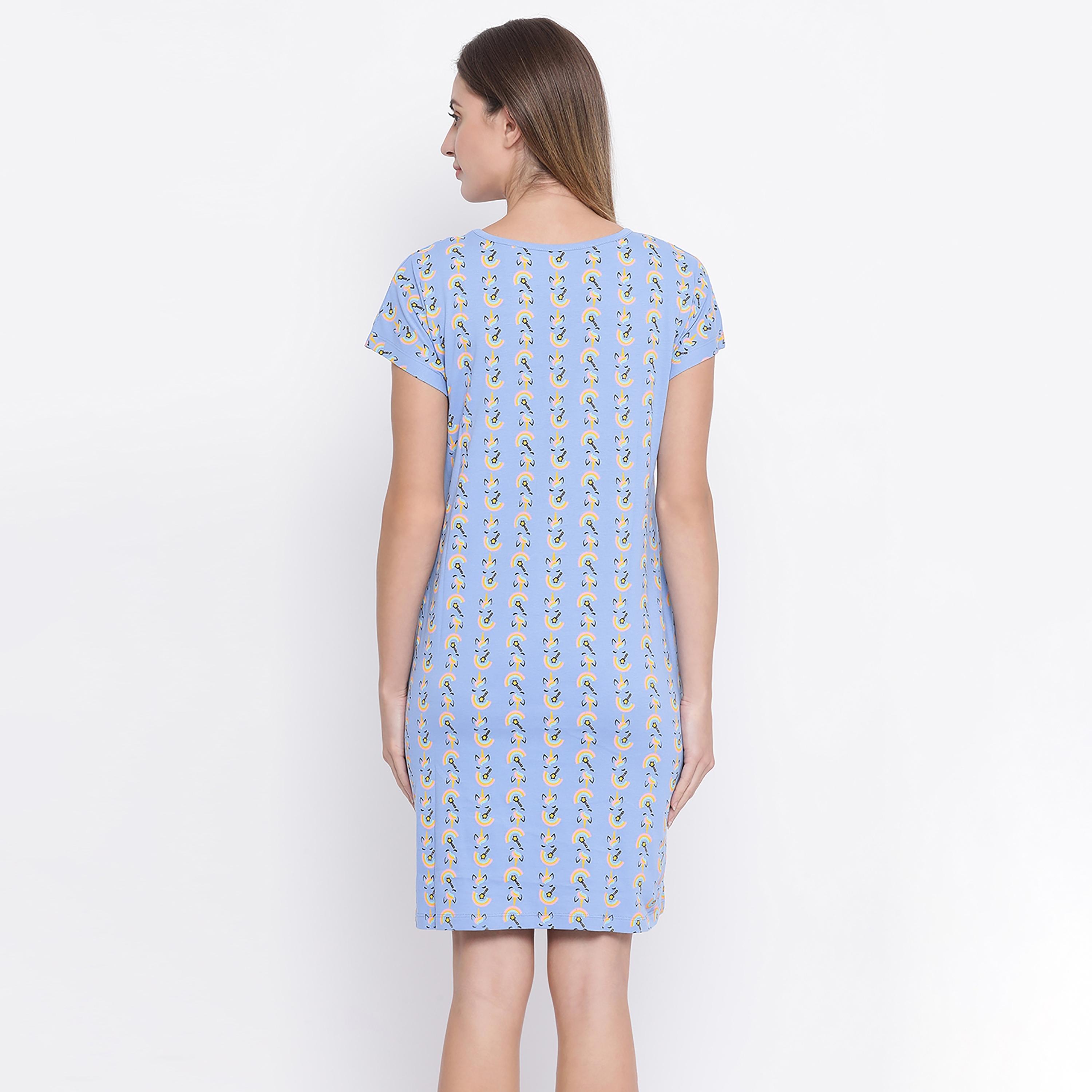 Clovia Printed Round Neck Night Dress-women-clothing-nightwear-nighties-image-5