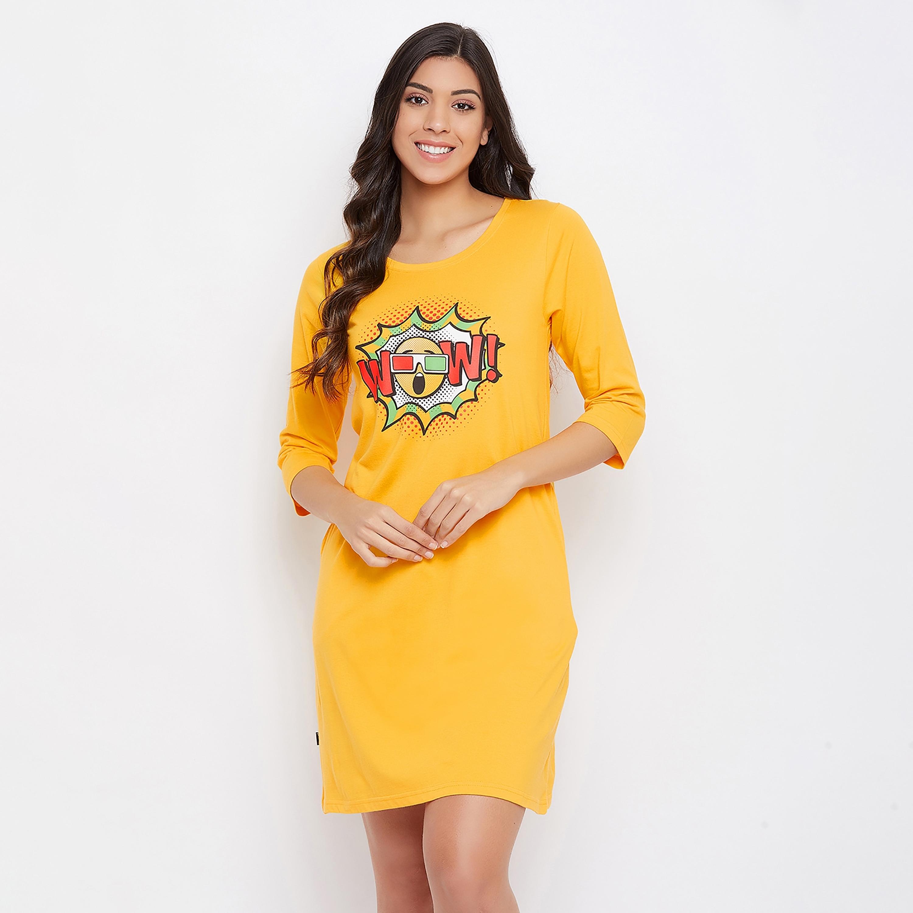 Clovia Graphic Round Neck Night Dress-women-clothing-nightwear-nighties-image-2