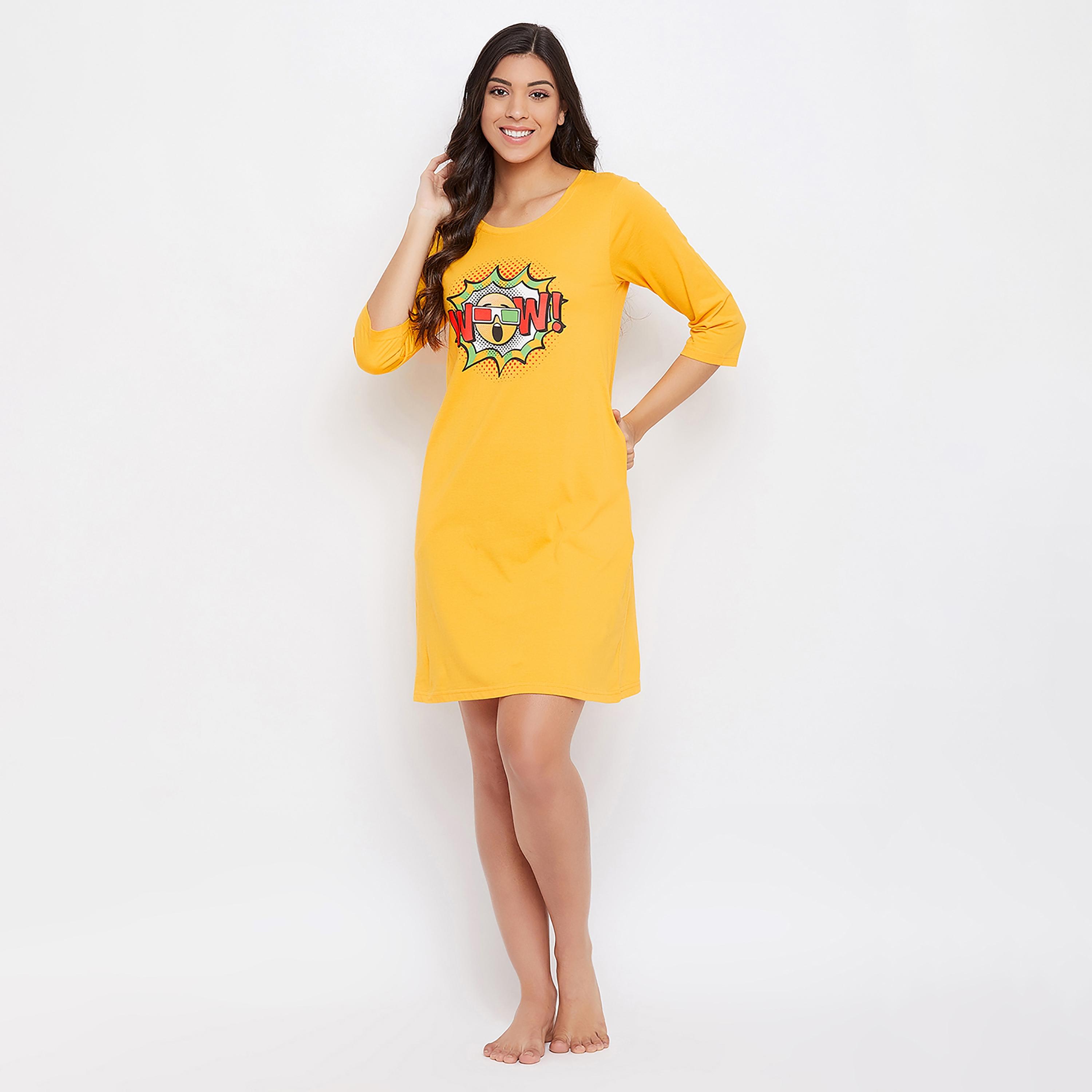 Clovia Graphic Round Neck Night Dress-women-clothing-nightwear-nighties-image-3