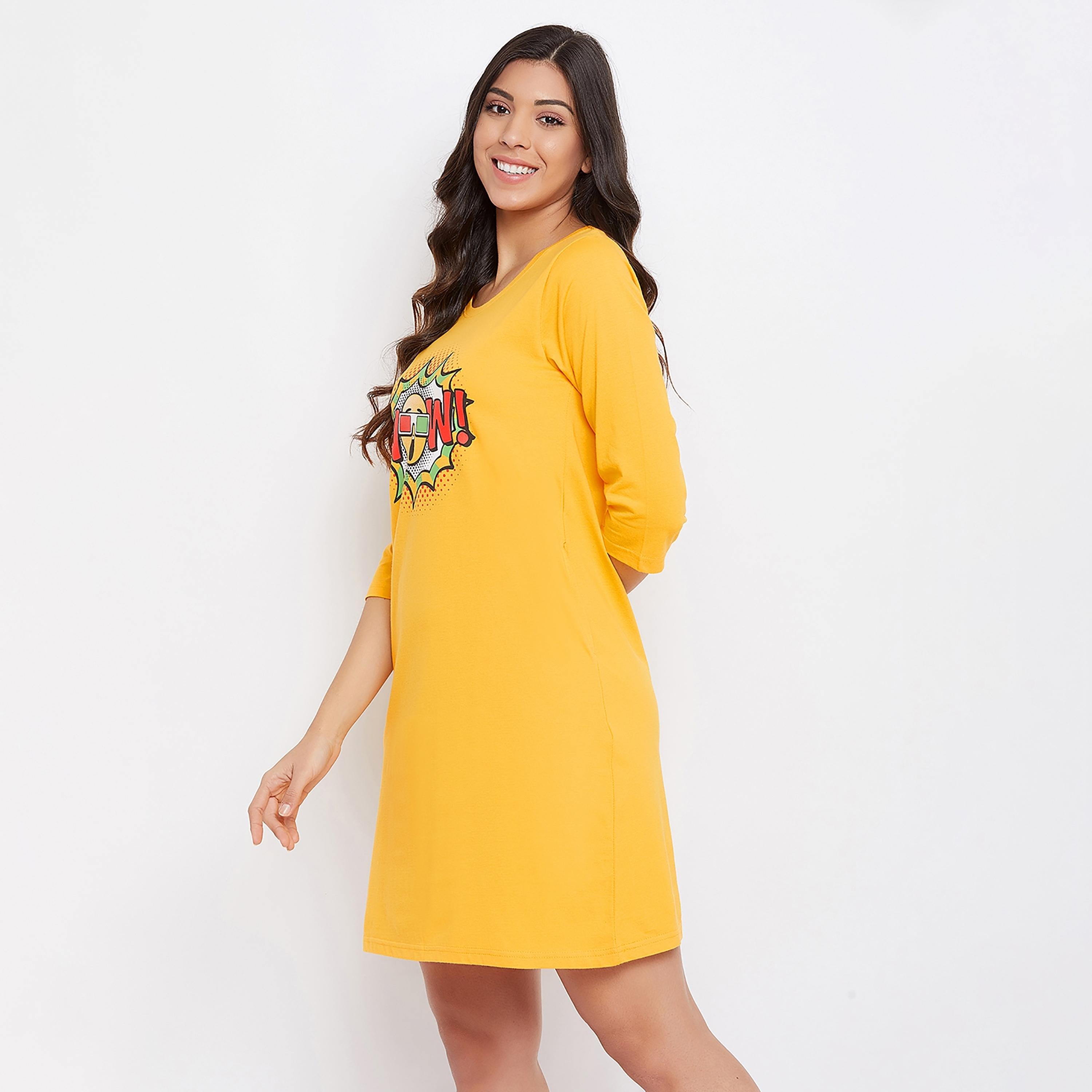 Clovia Graphic Round Neck Night Dress-women-clothing-nightwear-nighties-image-4