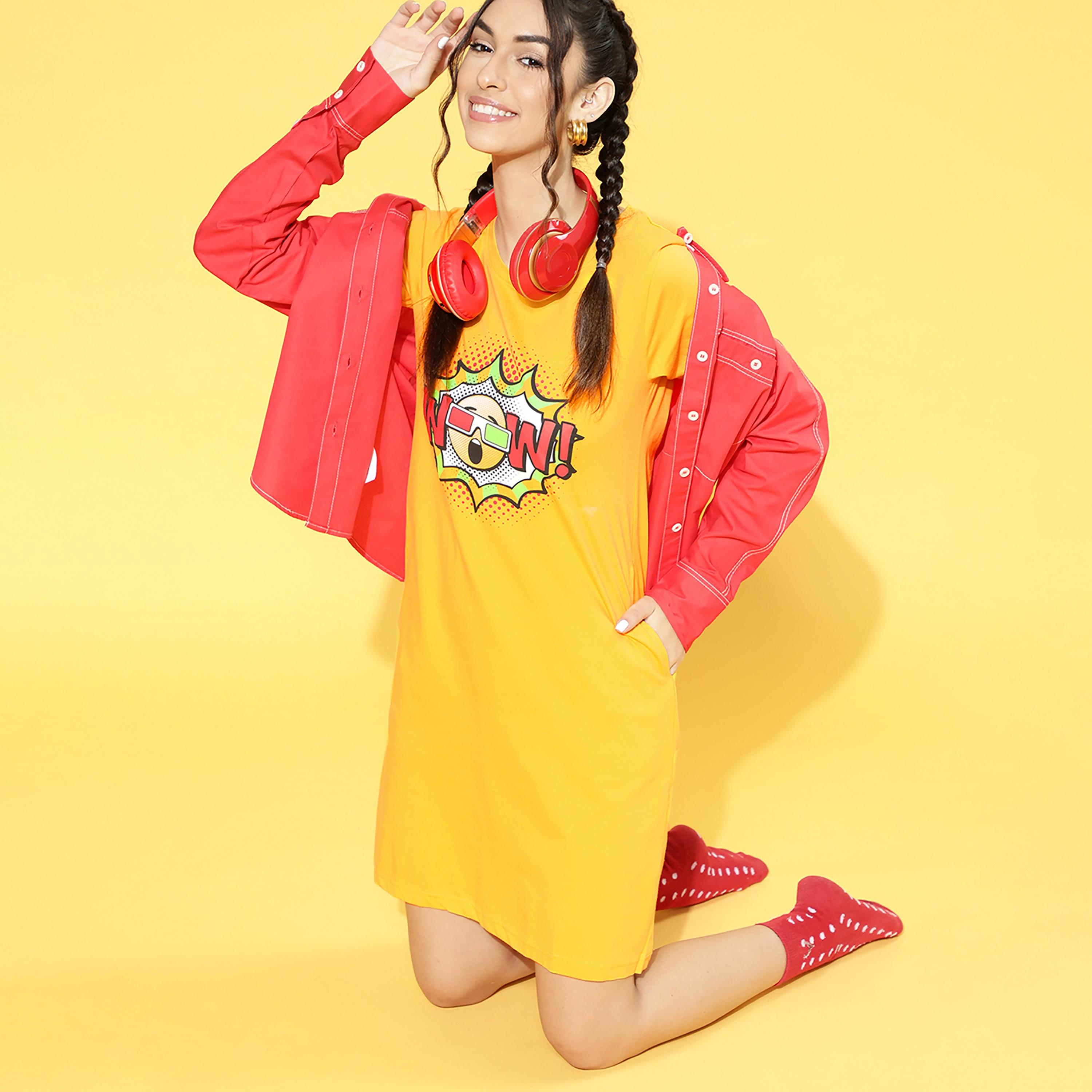 Clovia Graphic Round Neck Night Dress-women-clothing-nightwear-nighties-image-1