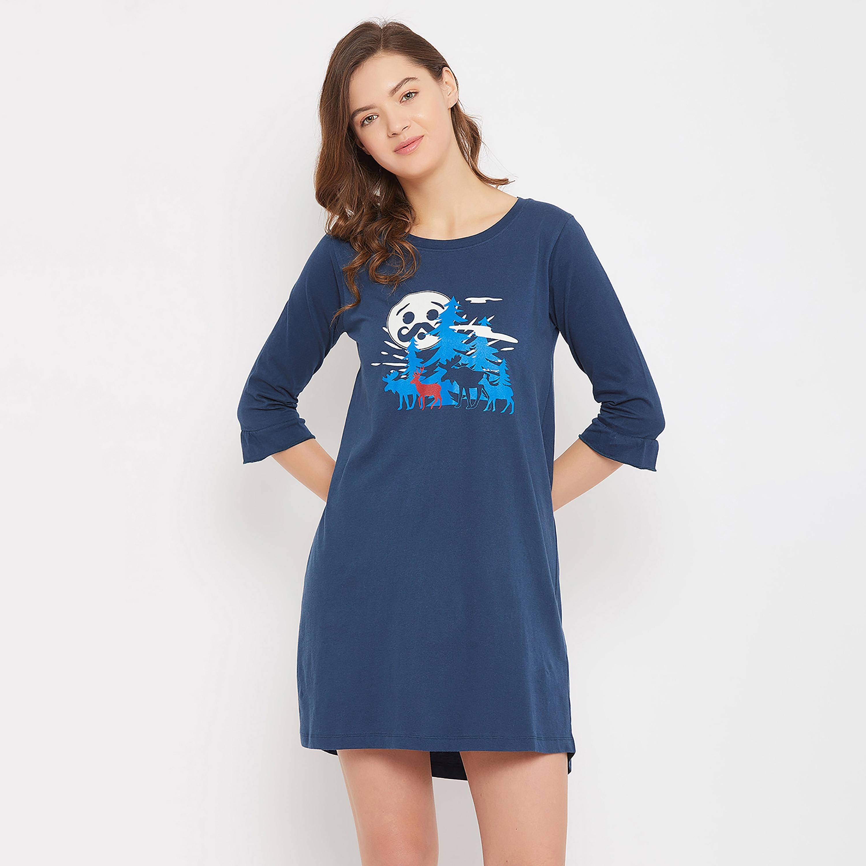 Clovia Graphic Round Neck Night Dress-women-clothing-nightwear-nighties-image-2