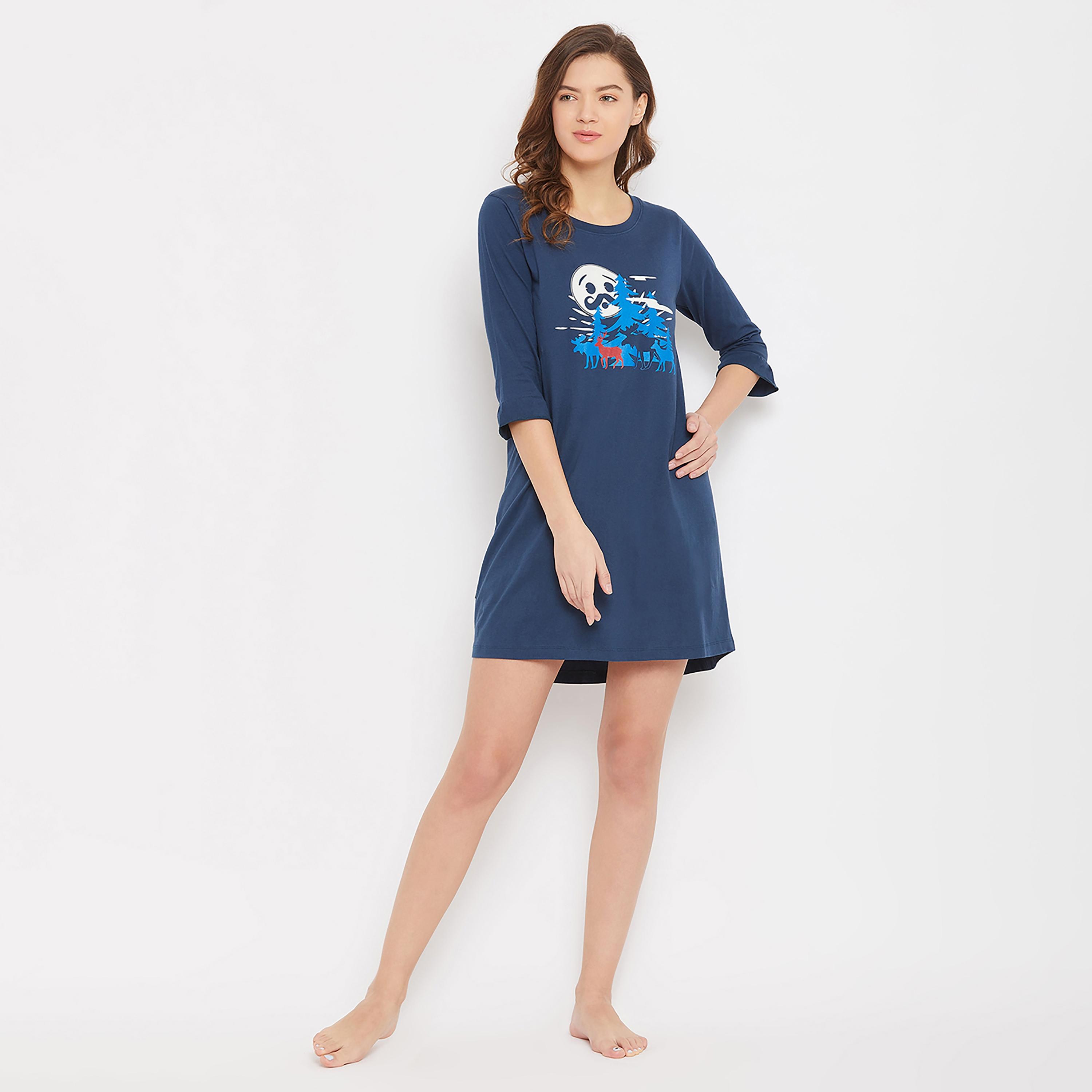 Clovia Graphic Round Neck Night Dress-women-clothing-nightwear-nighties-image-3