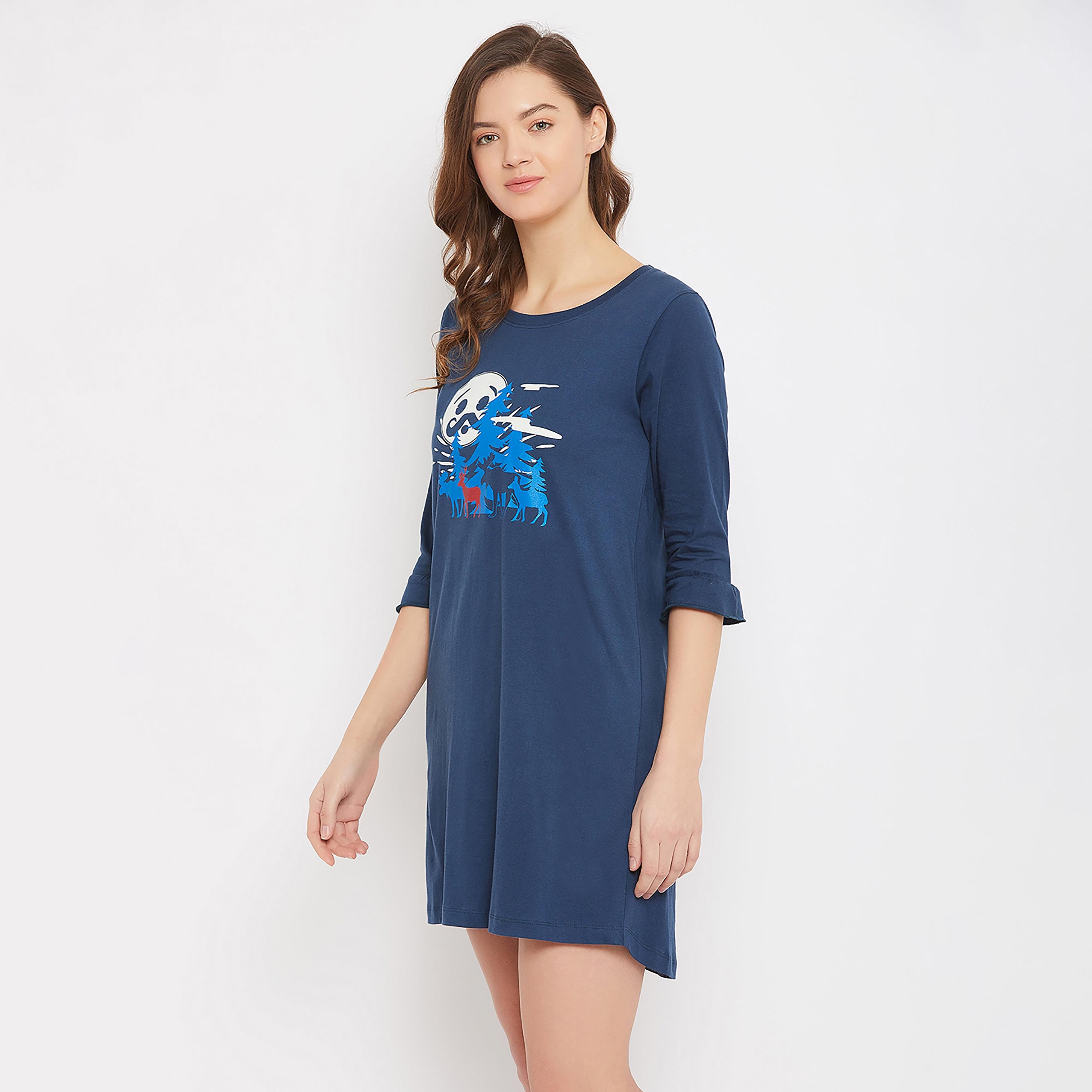 Clovia Graphic Round Neck Night Dress-women-clothing-nightwear-nighties-image-4
