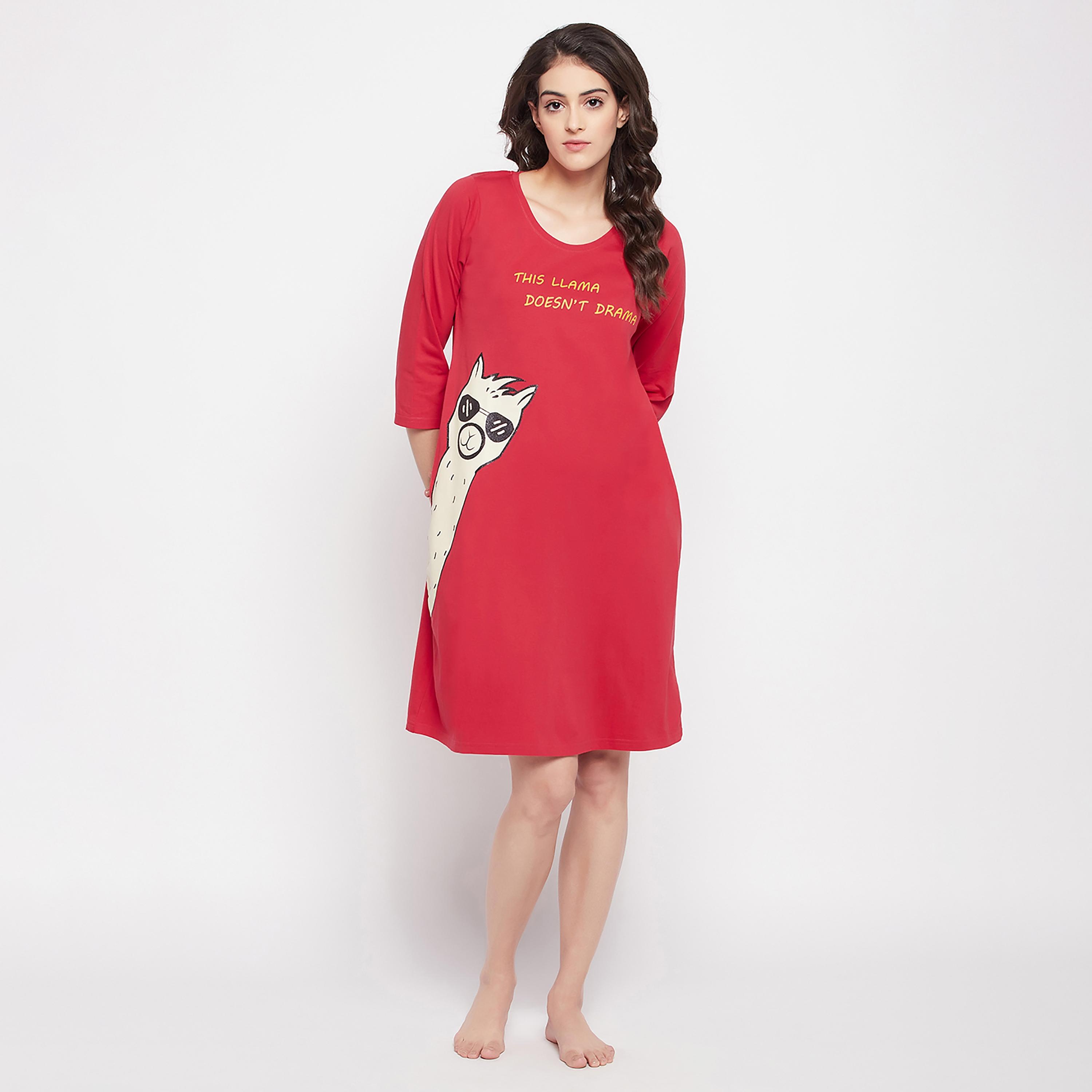 Clovia Graphic Round Neck Knee Length Night Dress-women-clothing-nightwear-nighties-image-2