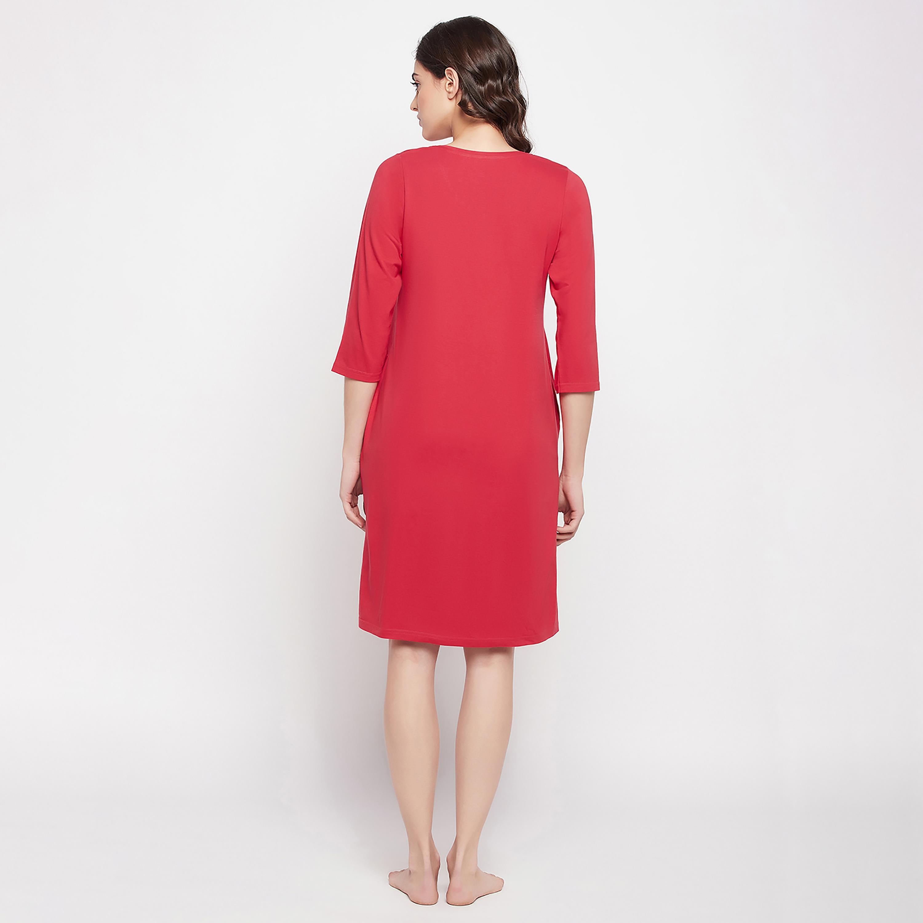 Clovia Graphic Round Neck Knee Length Night Dress-women-clothing-nightwear-nighties-image-5