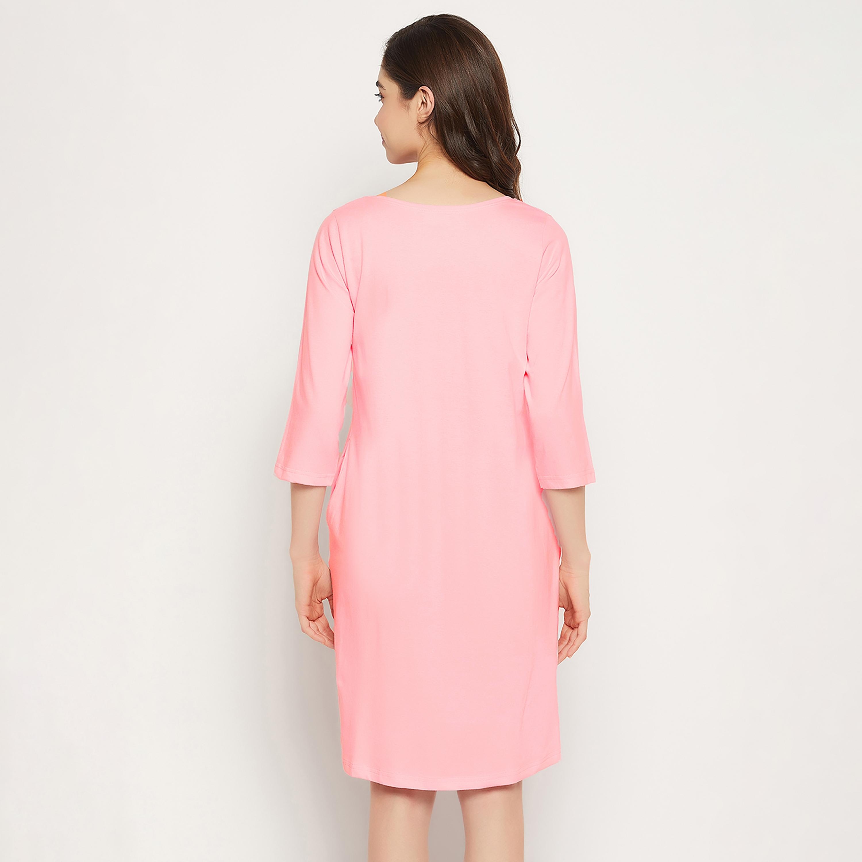 Clovia Cactus Print Short Women's Night Dress in Baby Pink - Pure Cotton-women-clothing-nightwear-nighties-image-4