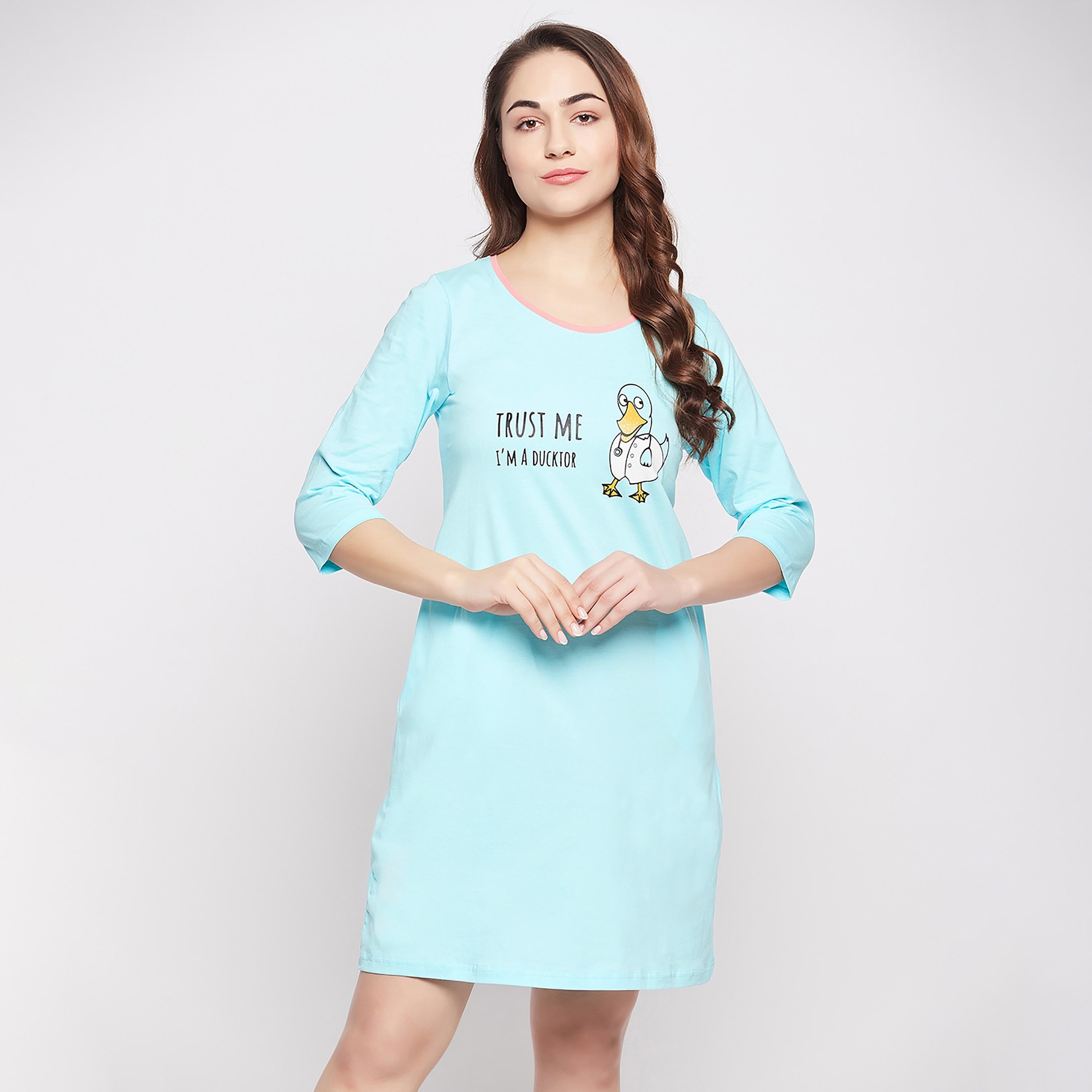 Clovia Graphic Round Neck Knee Length Night Dress-women-clothing-nightwear-nighties-image-2