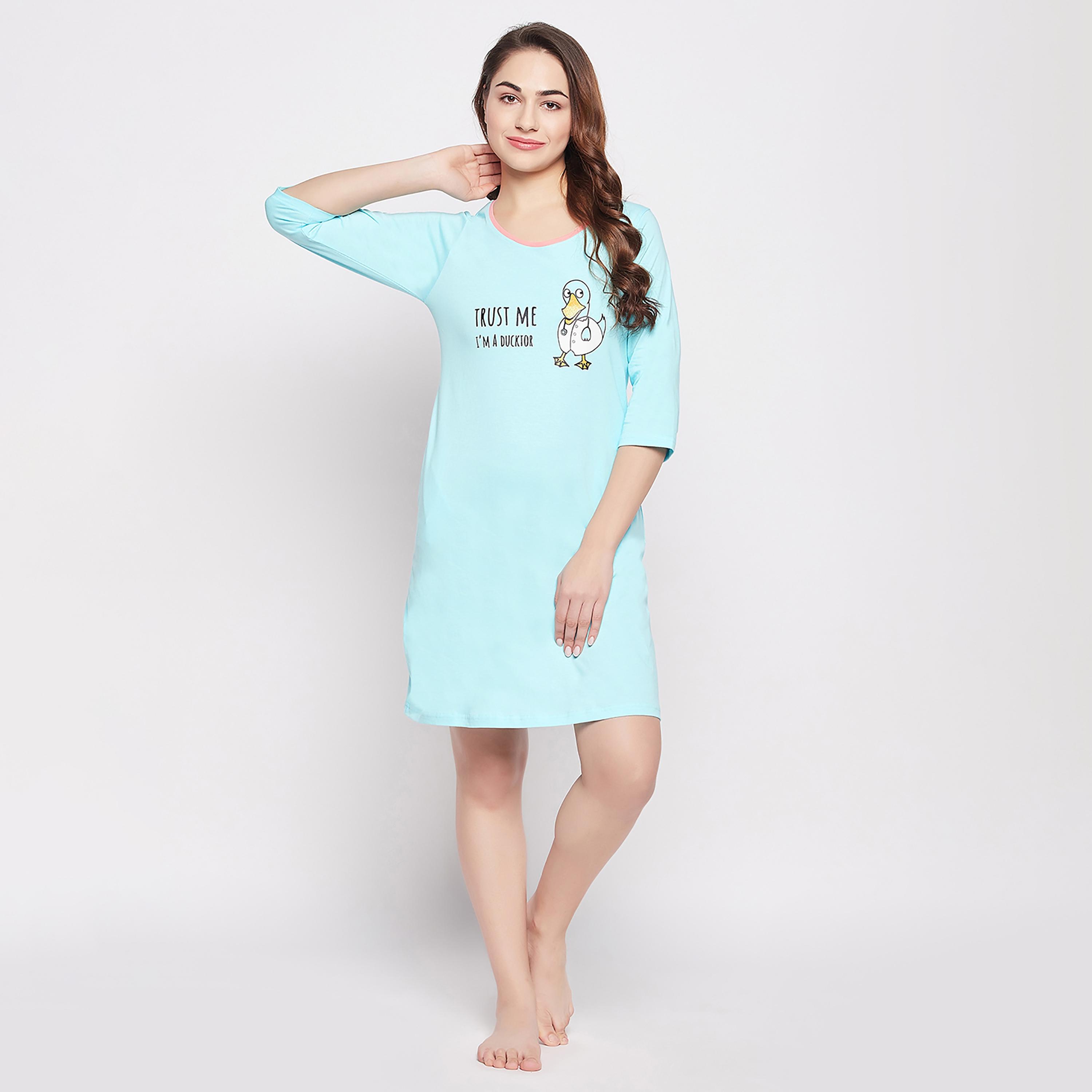 Clovia Graphic Round Neck Knee Length Night Dress-women-clothing-nightwear-nighties-image-3