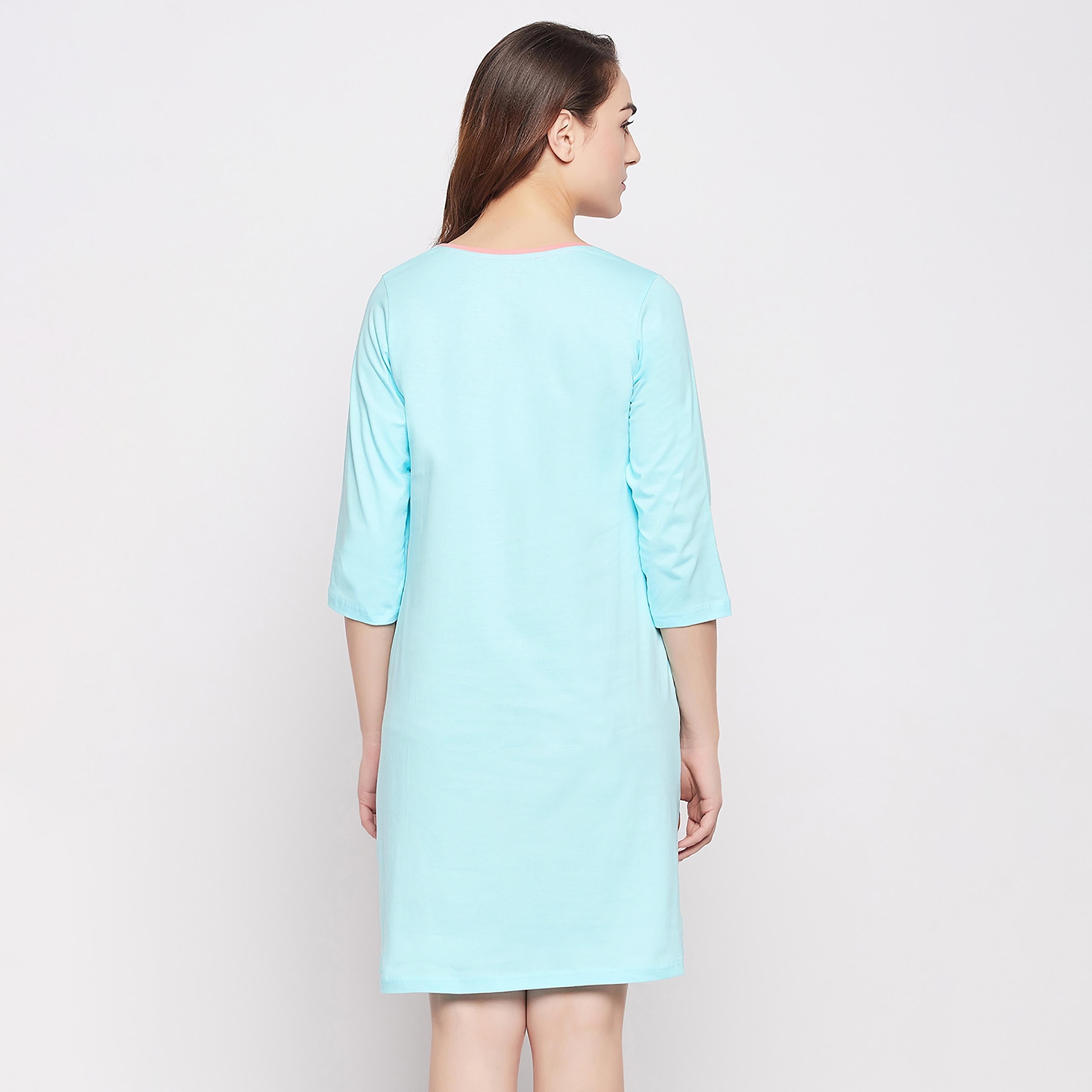 Clovia Graphic Round Neck Knee Length Night Dress-women-clothing-nightwear-nighties-image-5