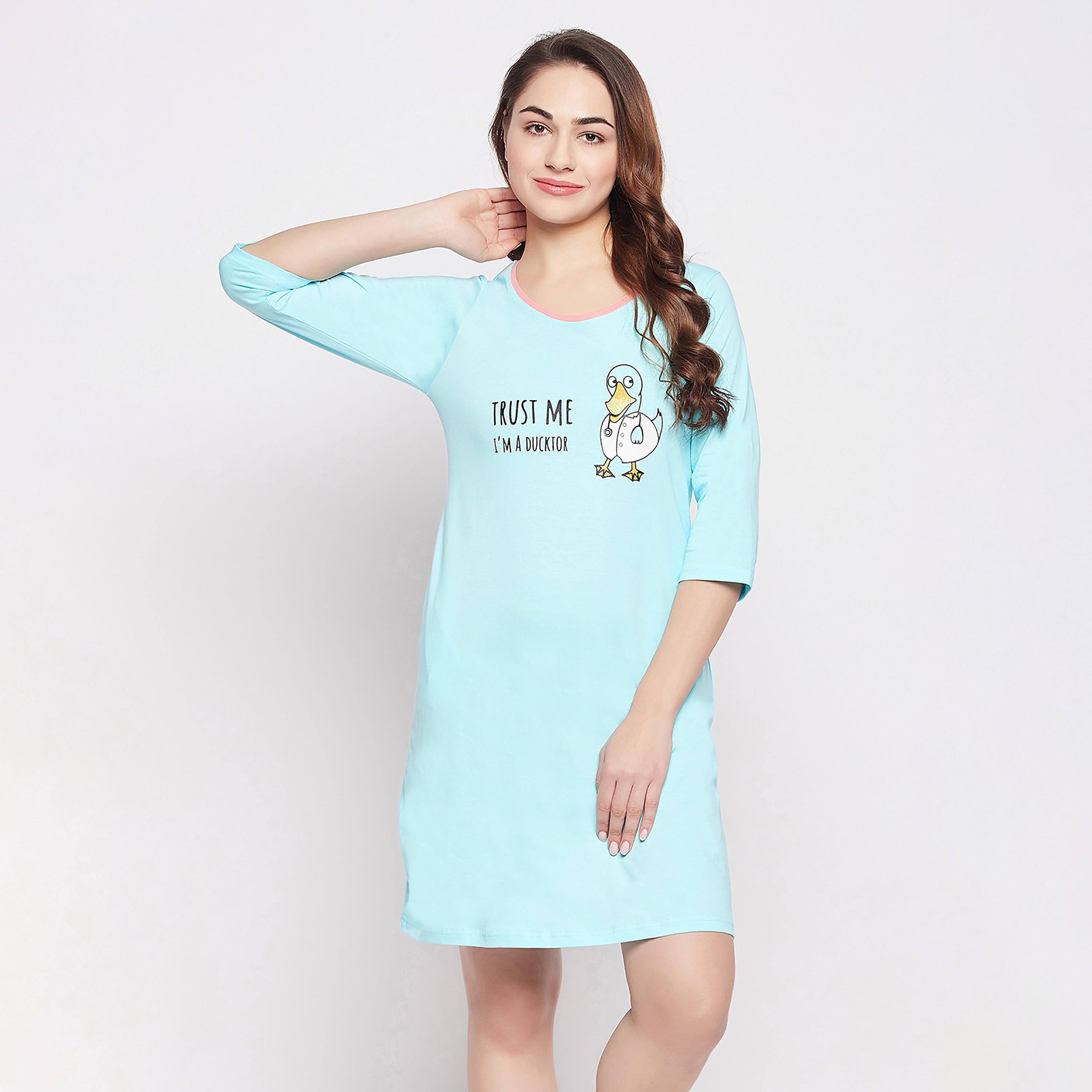 Clovia Graphic Round Neck Knee Length Night Dress-women-clothing-nightwear-nighties-image-1