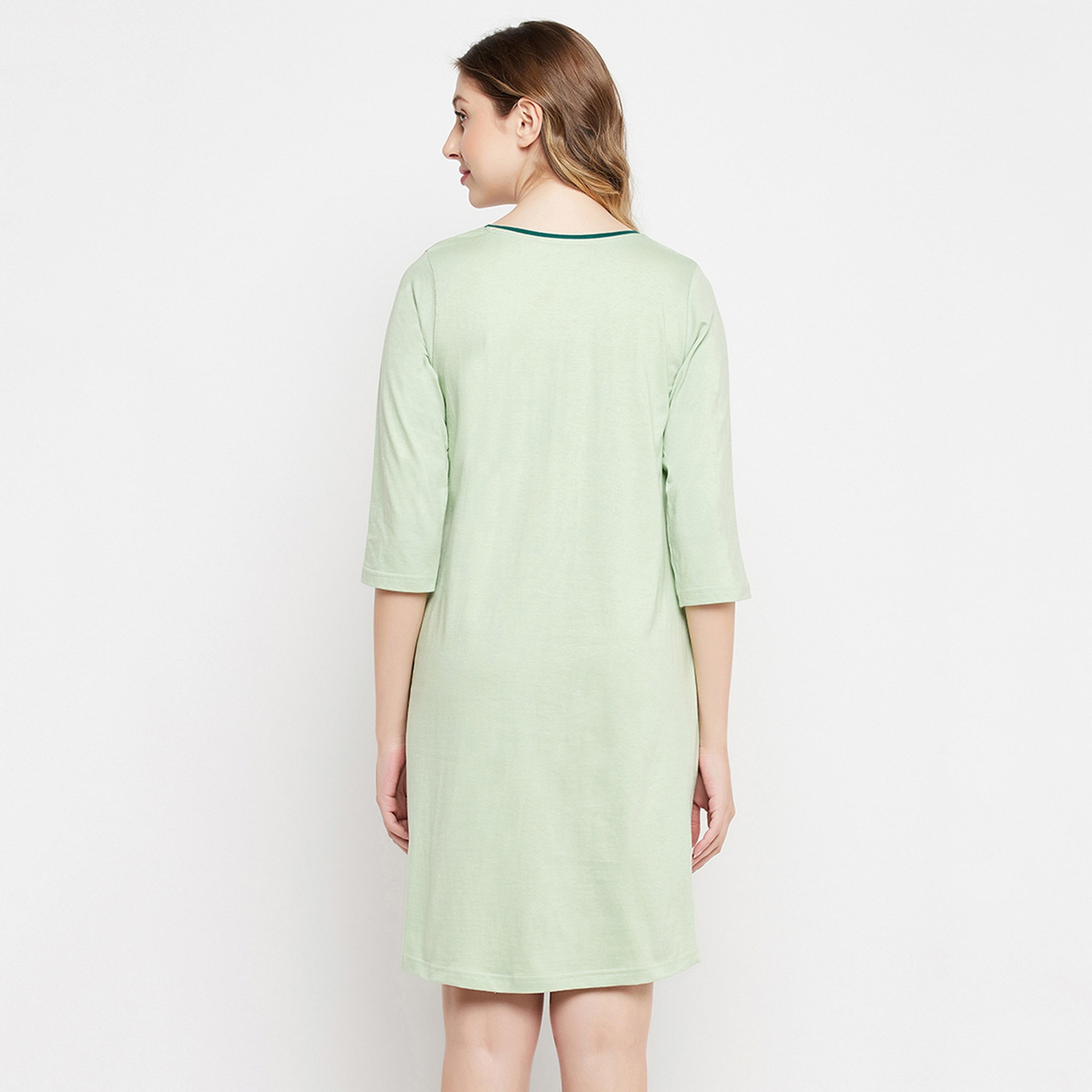 Clovia Women's Graphic & Text Print Night Dress in Mint Green - Pure Cotton-women-clothing-nightwear-nighties-image-5