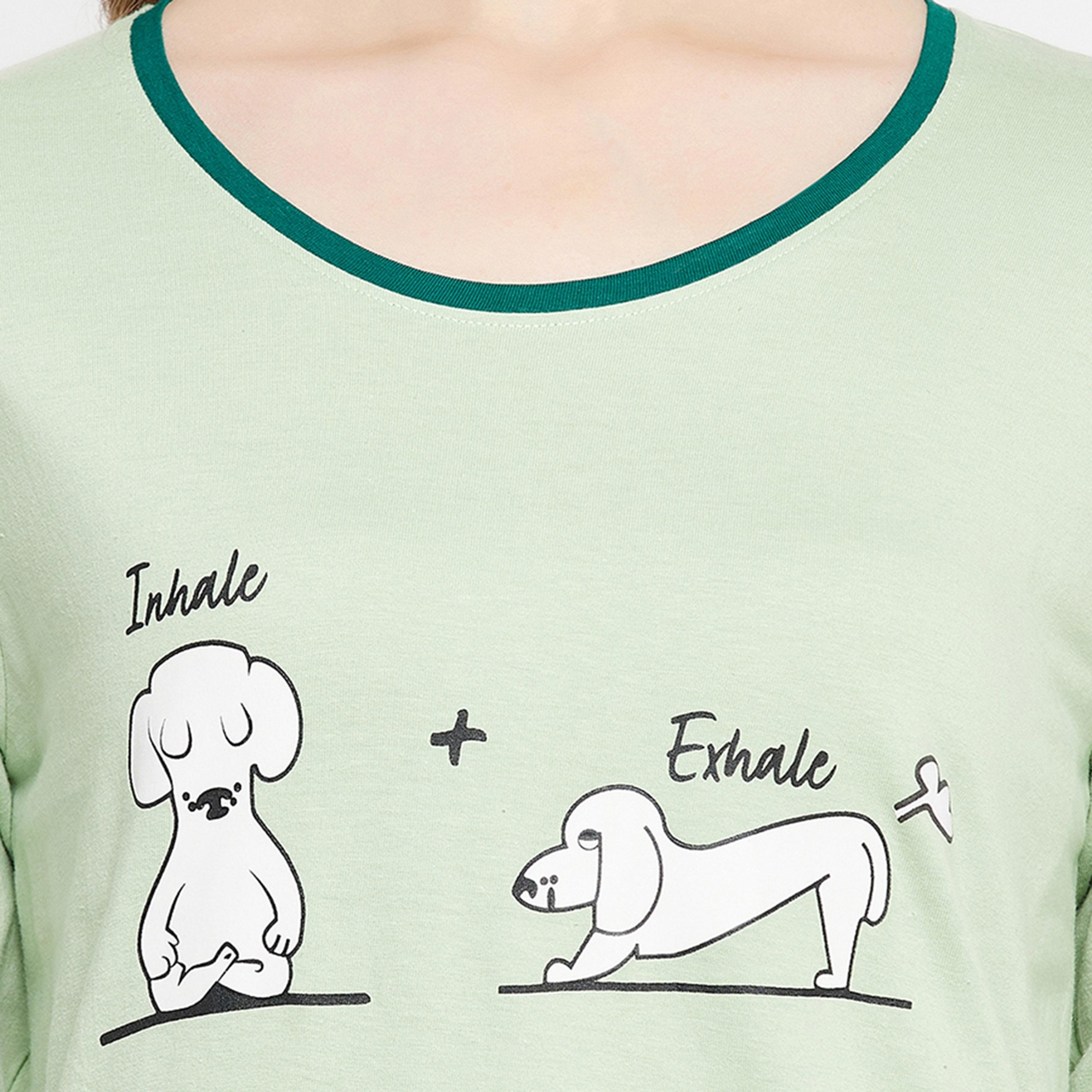Clovia Women's Graphic & Text Print Night Dress in Mint Green - Pure Cotton-women-clothing-nightwear-nighties-image-6