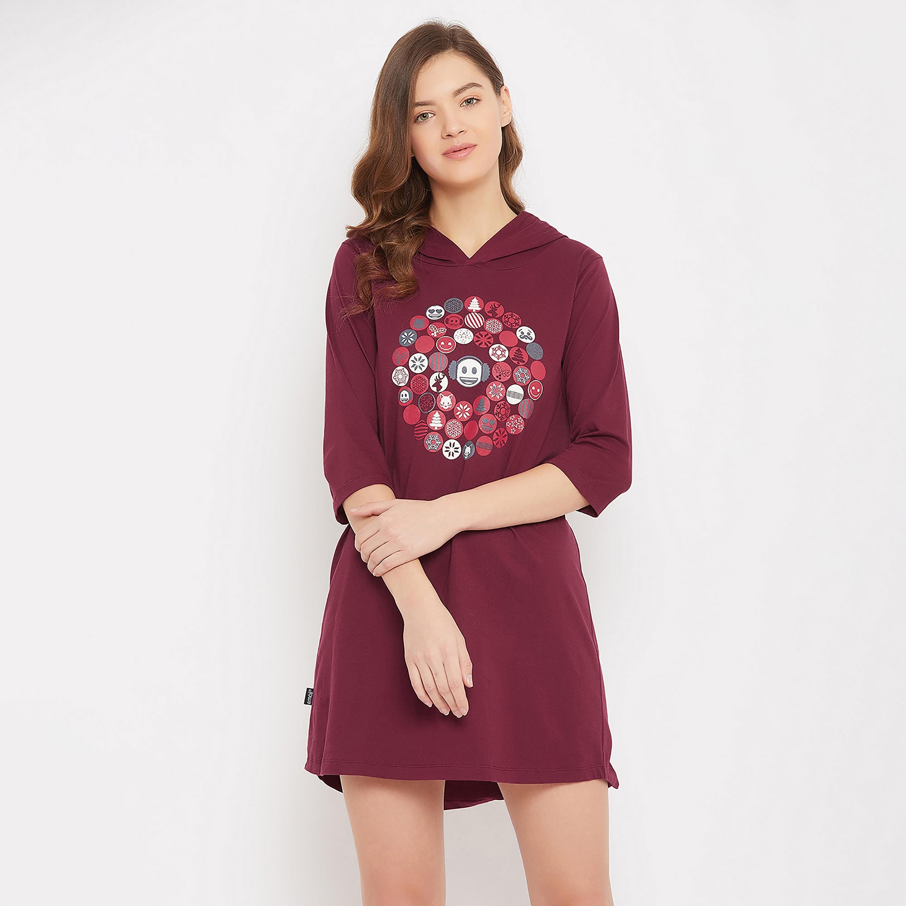 Clovia Printed Hooded Night Dress-women-clothing-nightwear-nighties-image-2