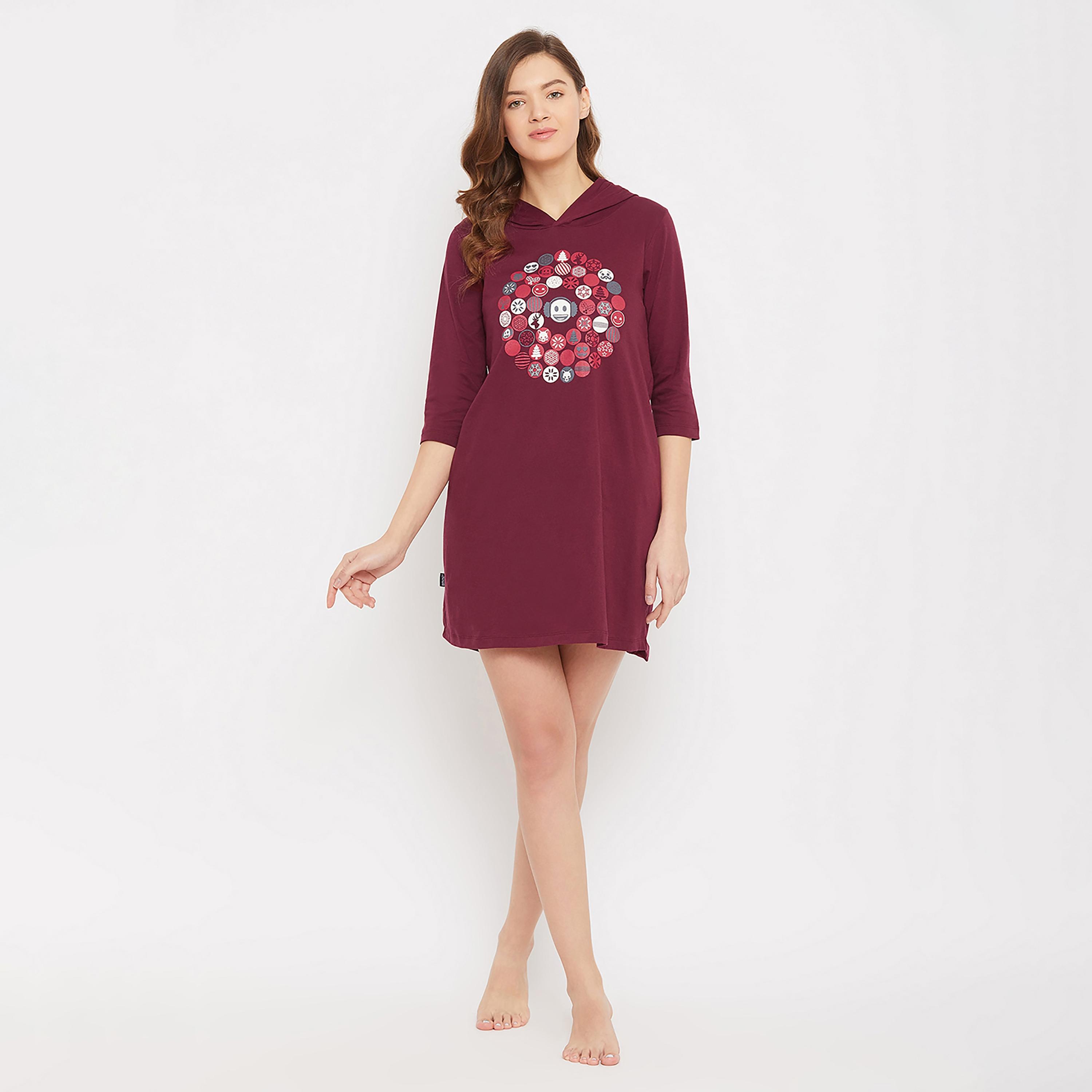 Clovia Printed Hooded Night Dress-women-clothing-nightwear-nighties-image-3