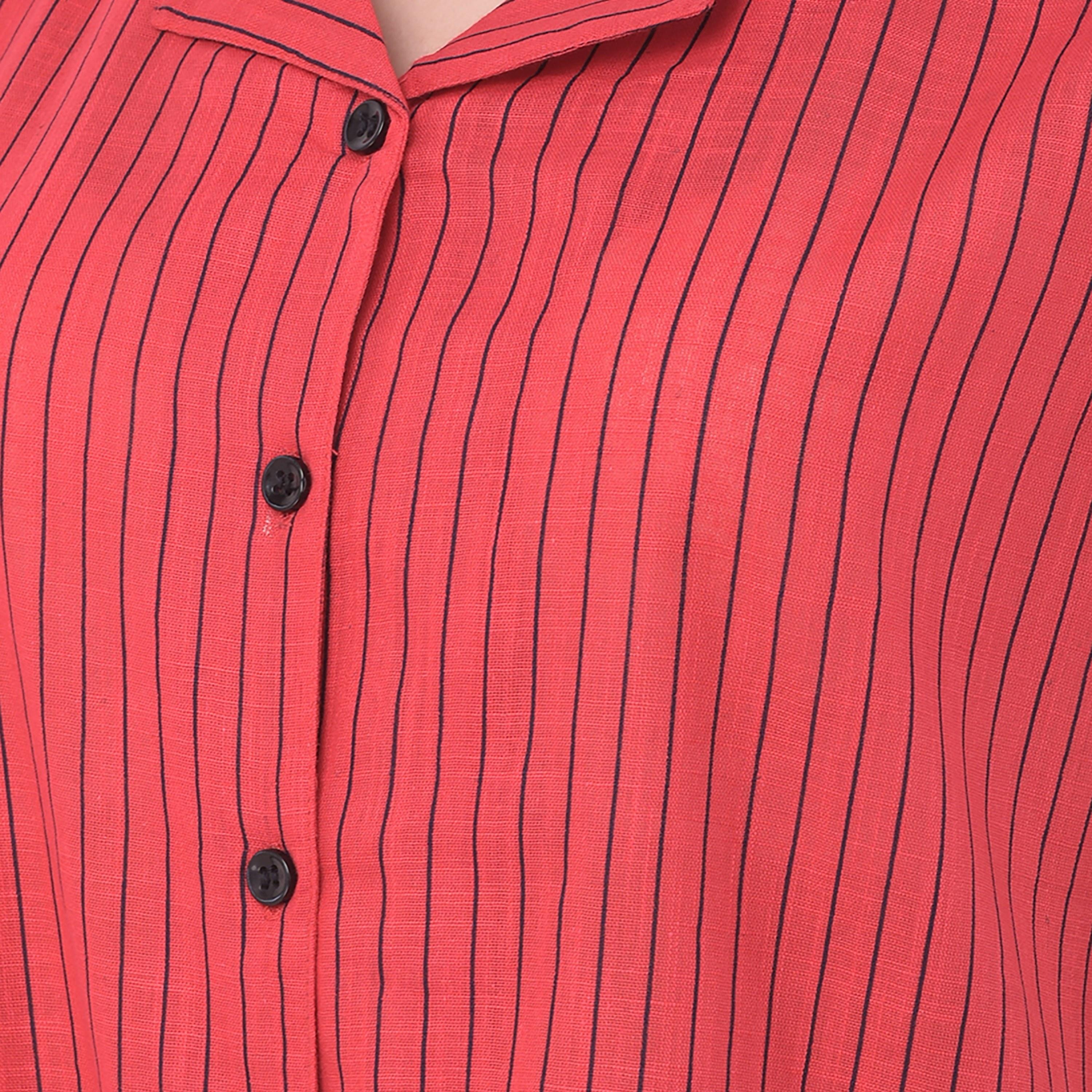 Clovia Stripes Collared Sleepshirt with Button Closure-women-clothing-nightwear-nighties-image-4
