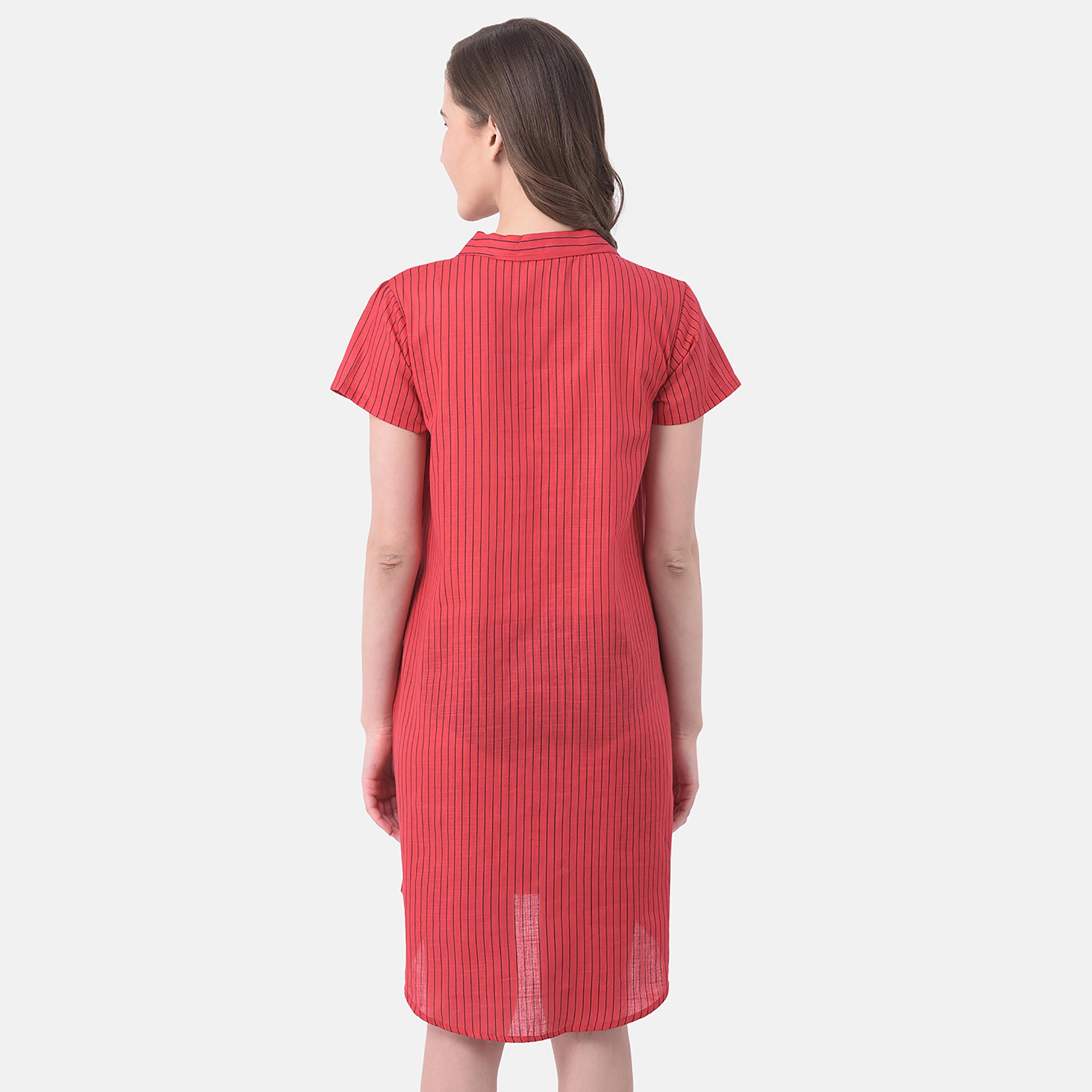 Clovia Stripes Collared Sleepshirt with Button Closure-women-clothing-nightwear-nighties-image-5