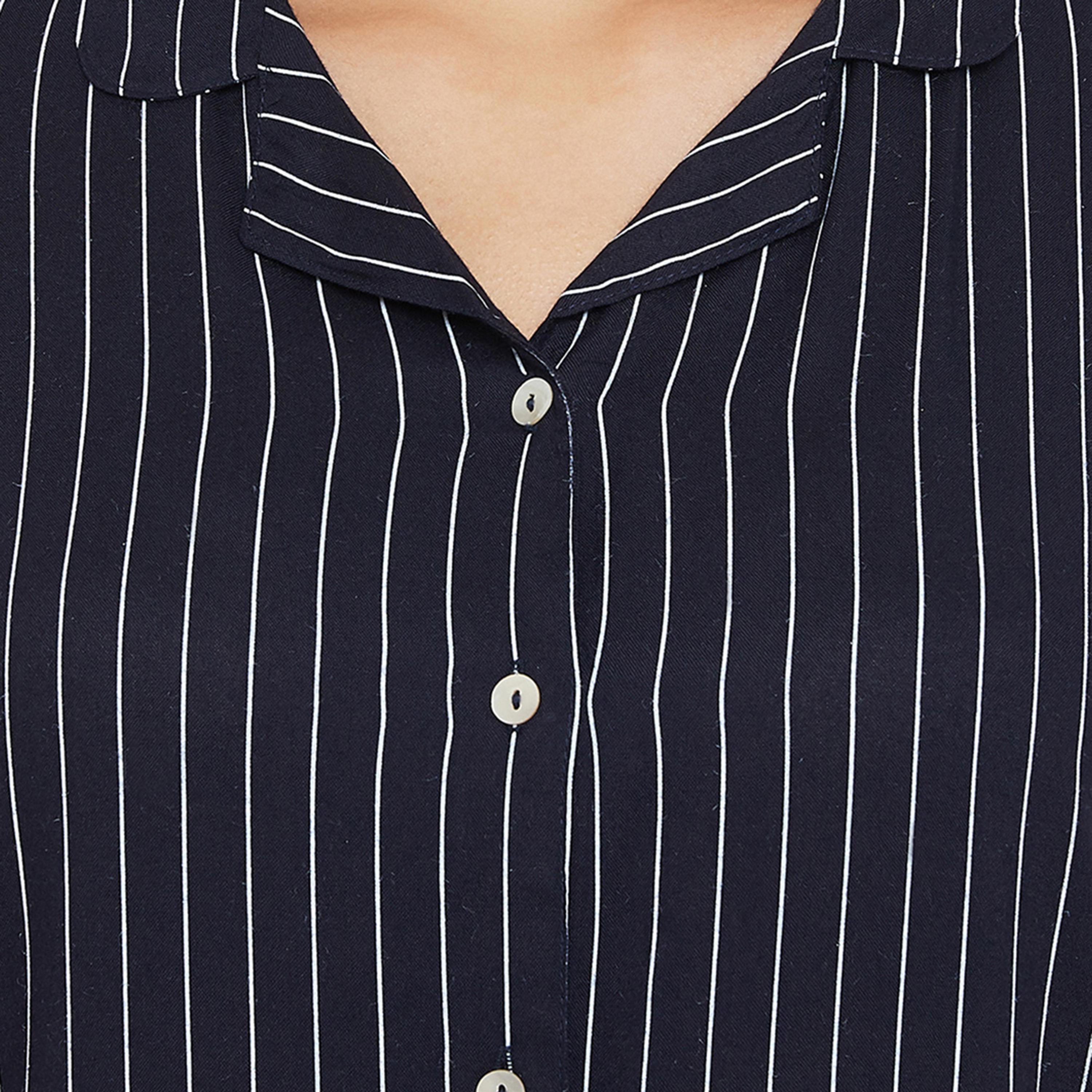 Clovia Button Me Up Sassy Stripes Women's Short Night Dress in Navy - Pure Cotton-women-clothing-nightwear-nighties-image-6