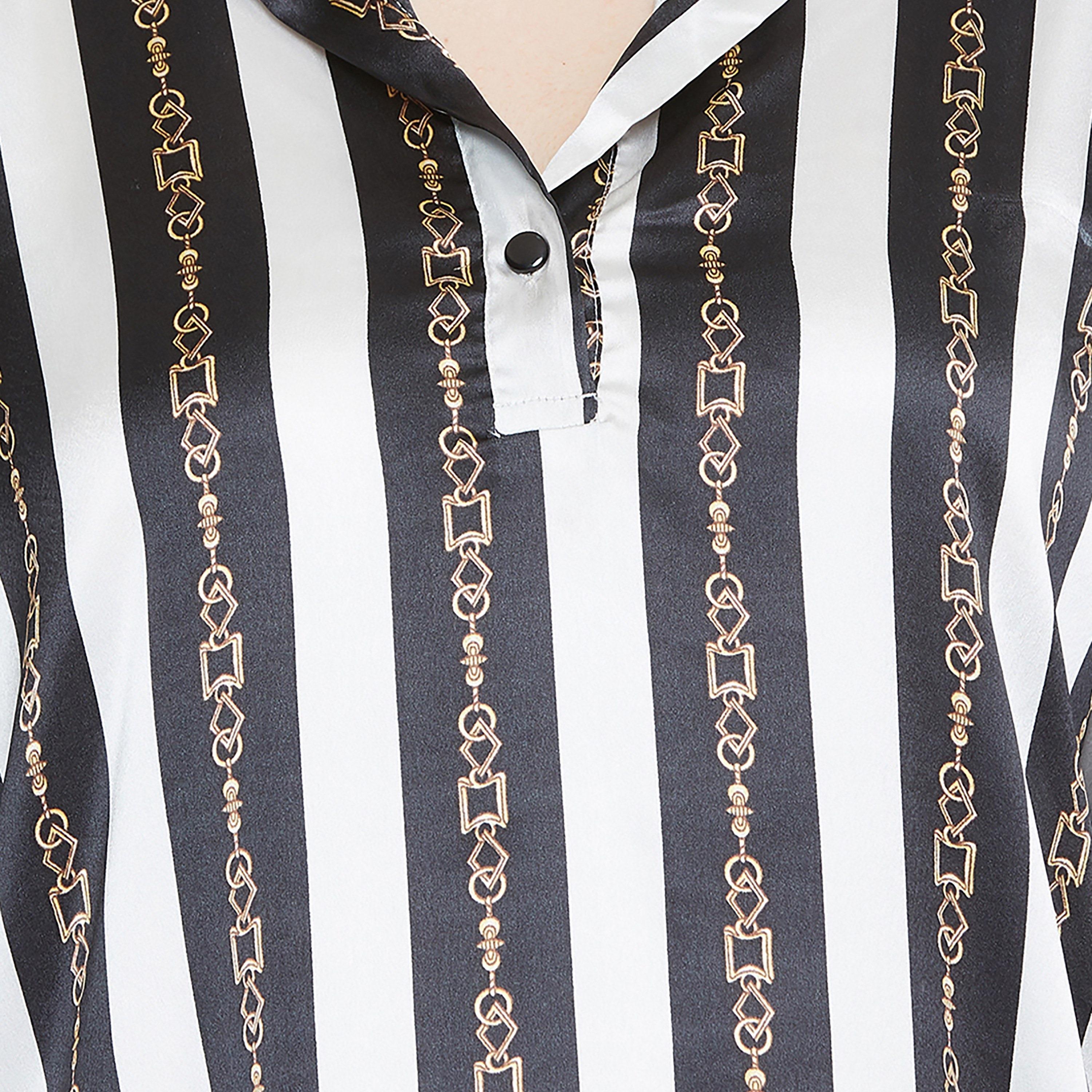 Clovia Stripes Collared Sleepshirt with Button Closure-women-clothing-nightwear-nighties-image-4
