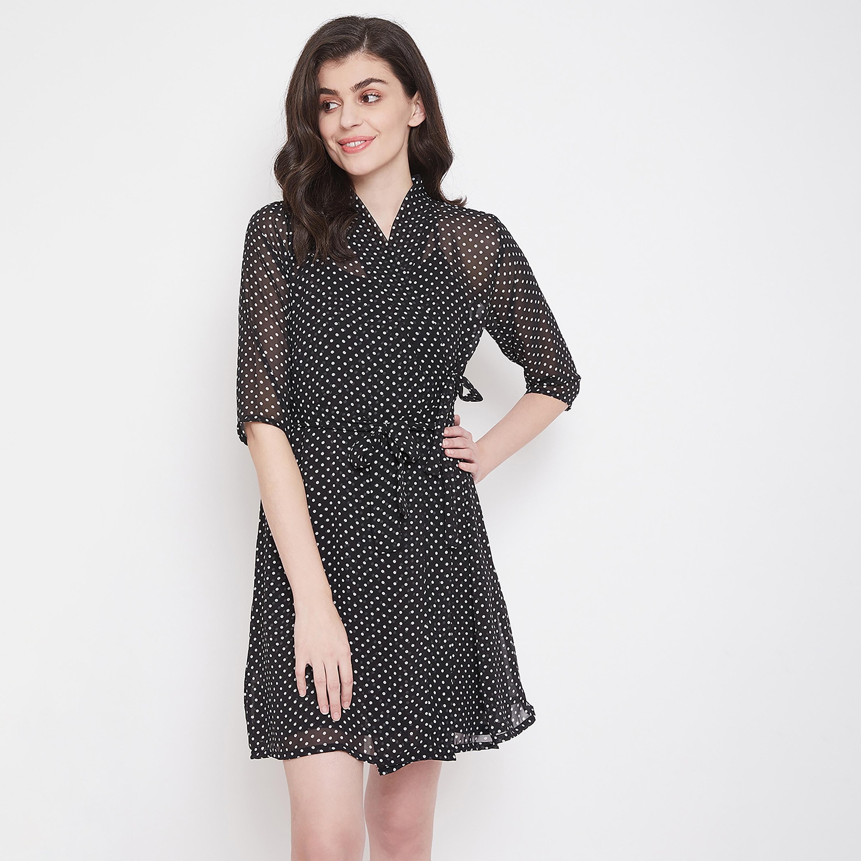 Clovia Polka Dot V-Neck Belted Robe-women-clothing-nightwear-robes-image-2