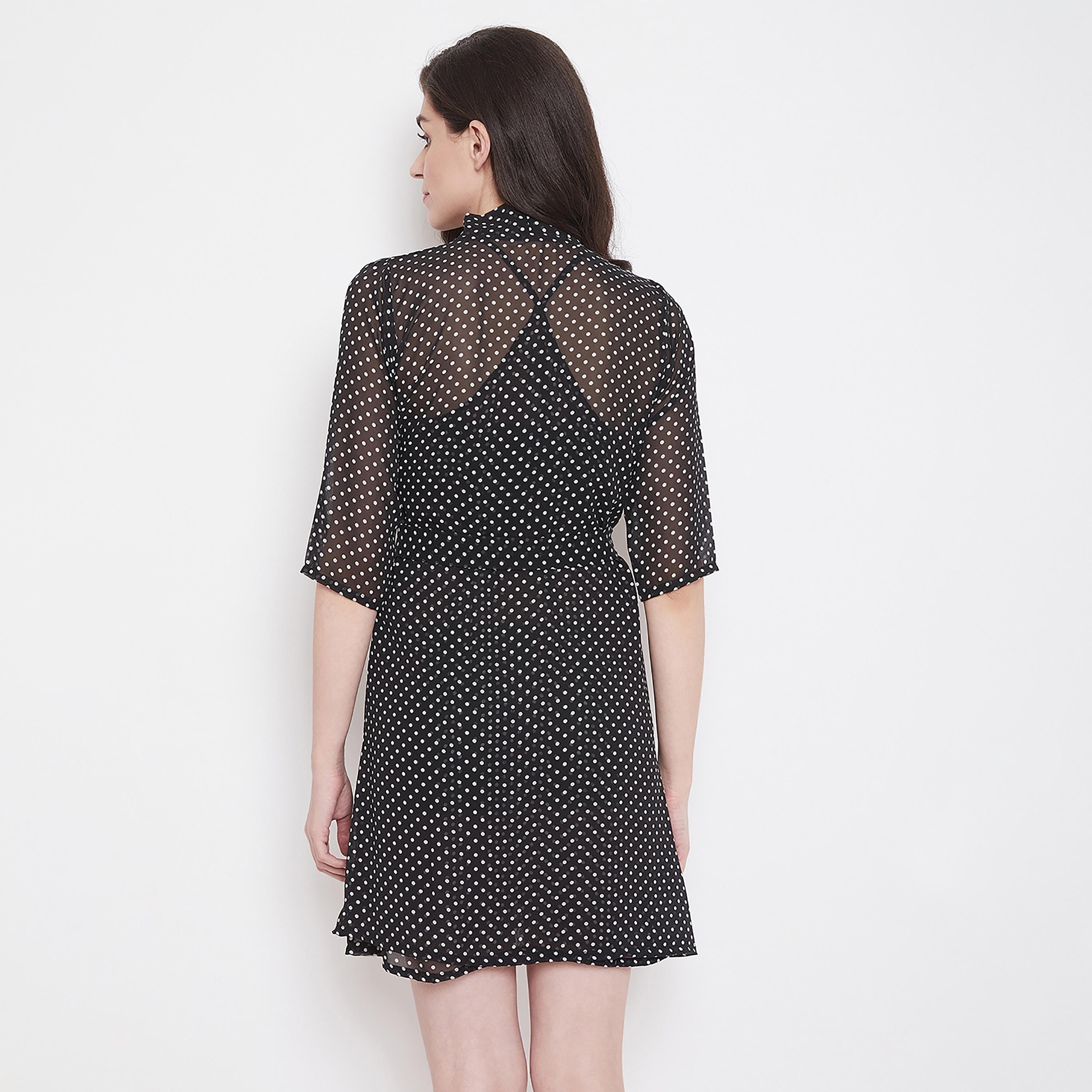 Clovia Polka Dot V-Neck Belted Robe-women-clothing-nightwear-robes-image-5