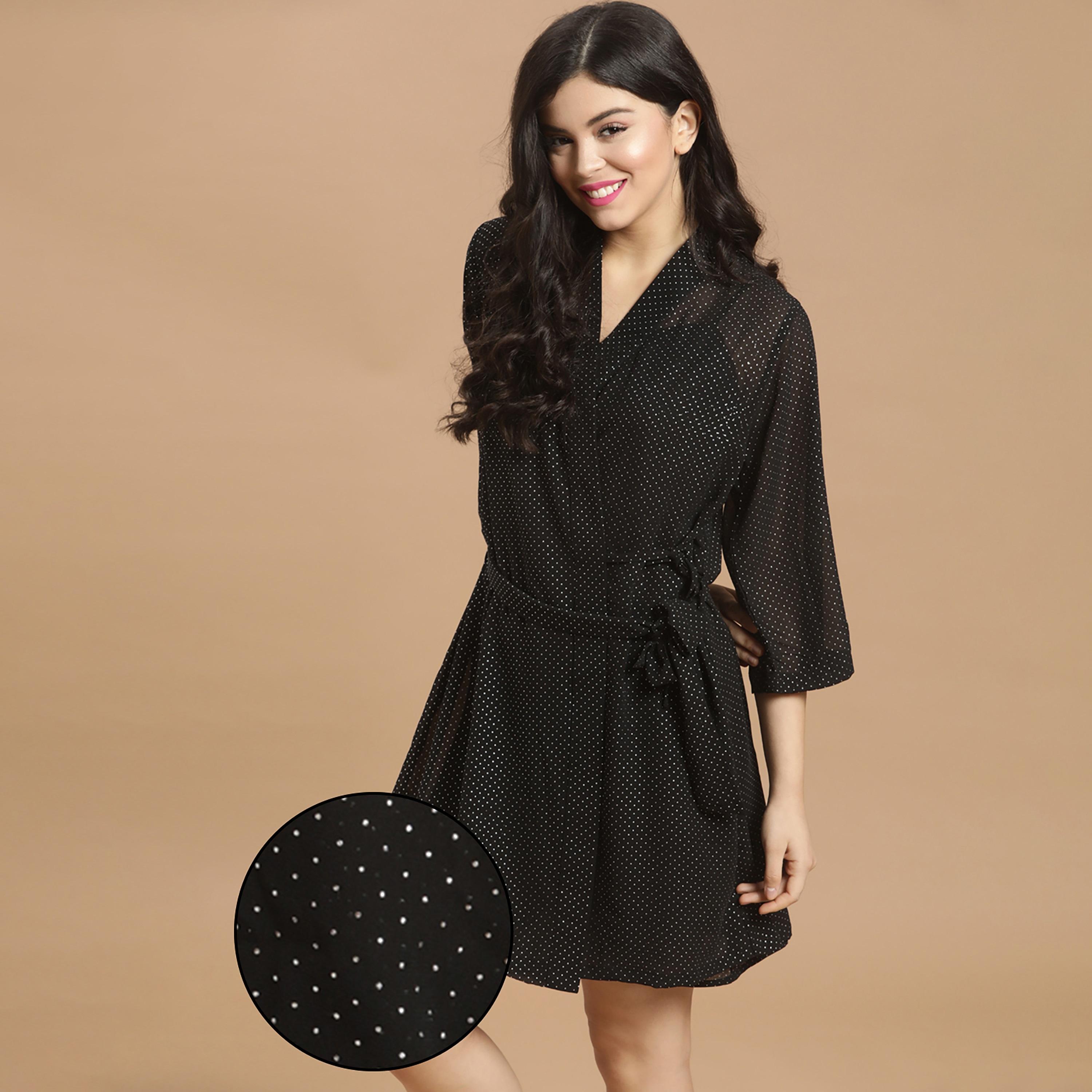 Clovia Polka Dot V-Neck Belted Robe-women-clothing-nightwear-robes-image-1