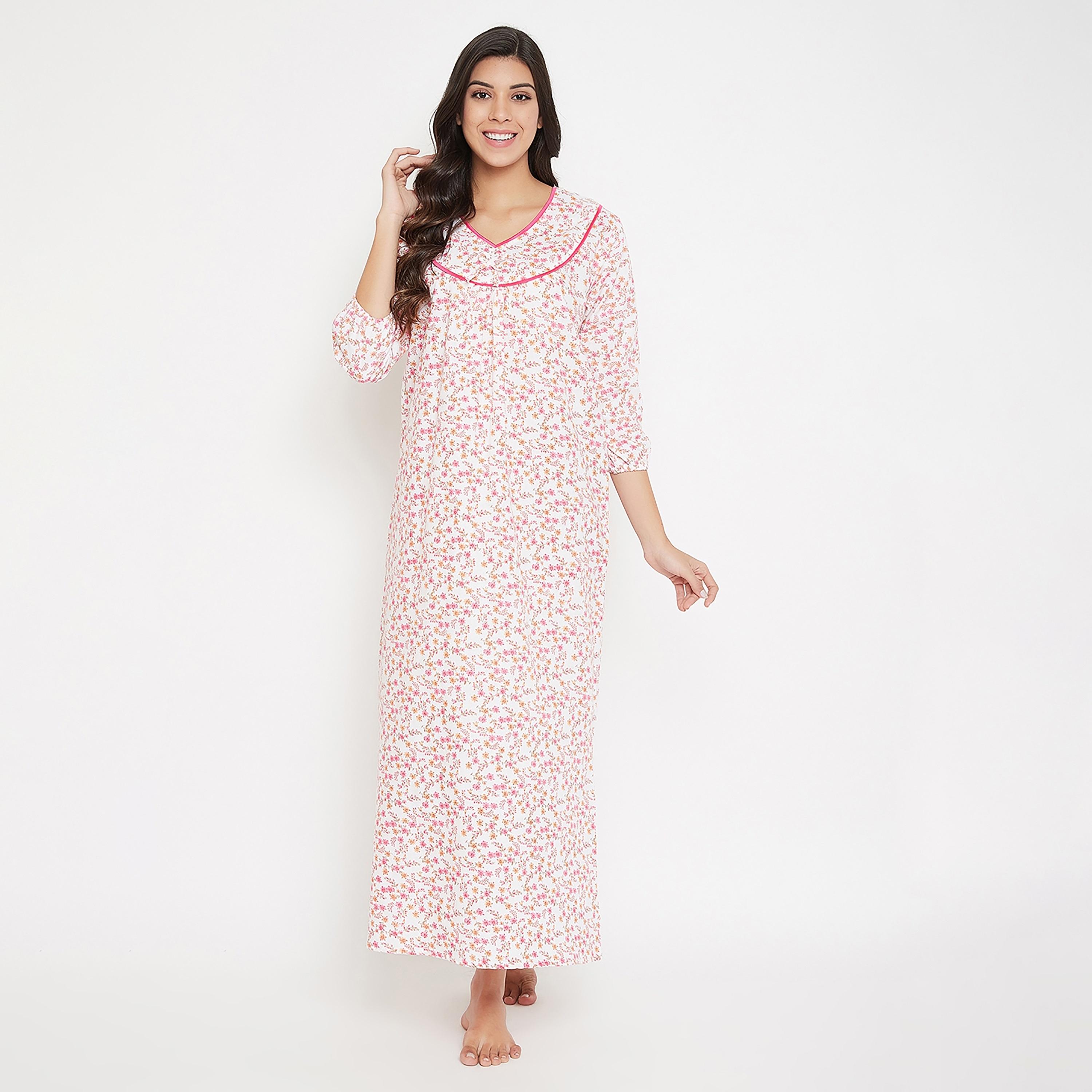 Clovia Floral V-Neck Long Night Dress-women-clothing-nightwear-nighties-image-2