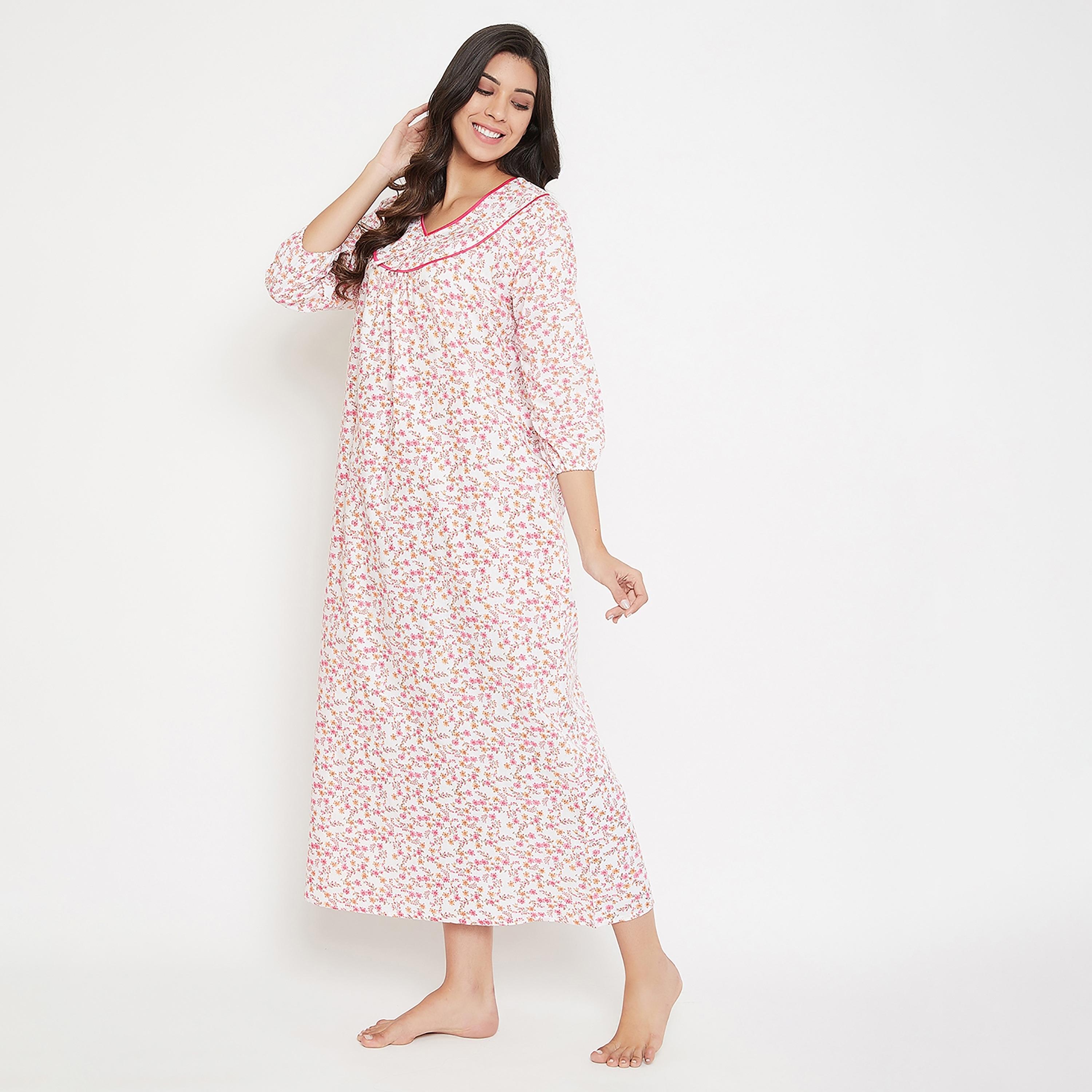 Clovia Floral V-Neck Long Night Dress-women-clothing-nightwear-nighties-image-3