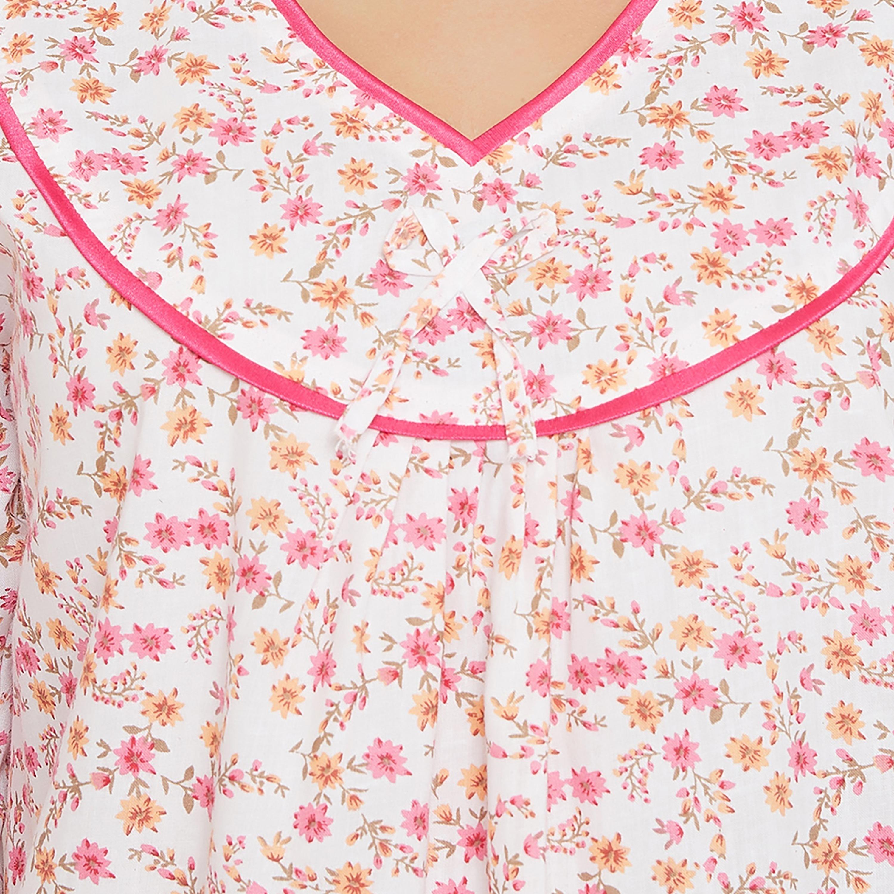 Clovia Floral V-Neck Long Night Dress-women-clothing-nightwear-nighties-image-4