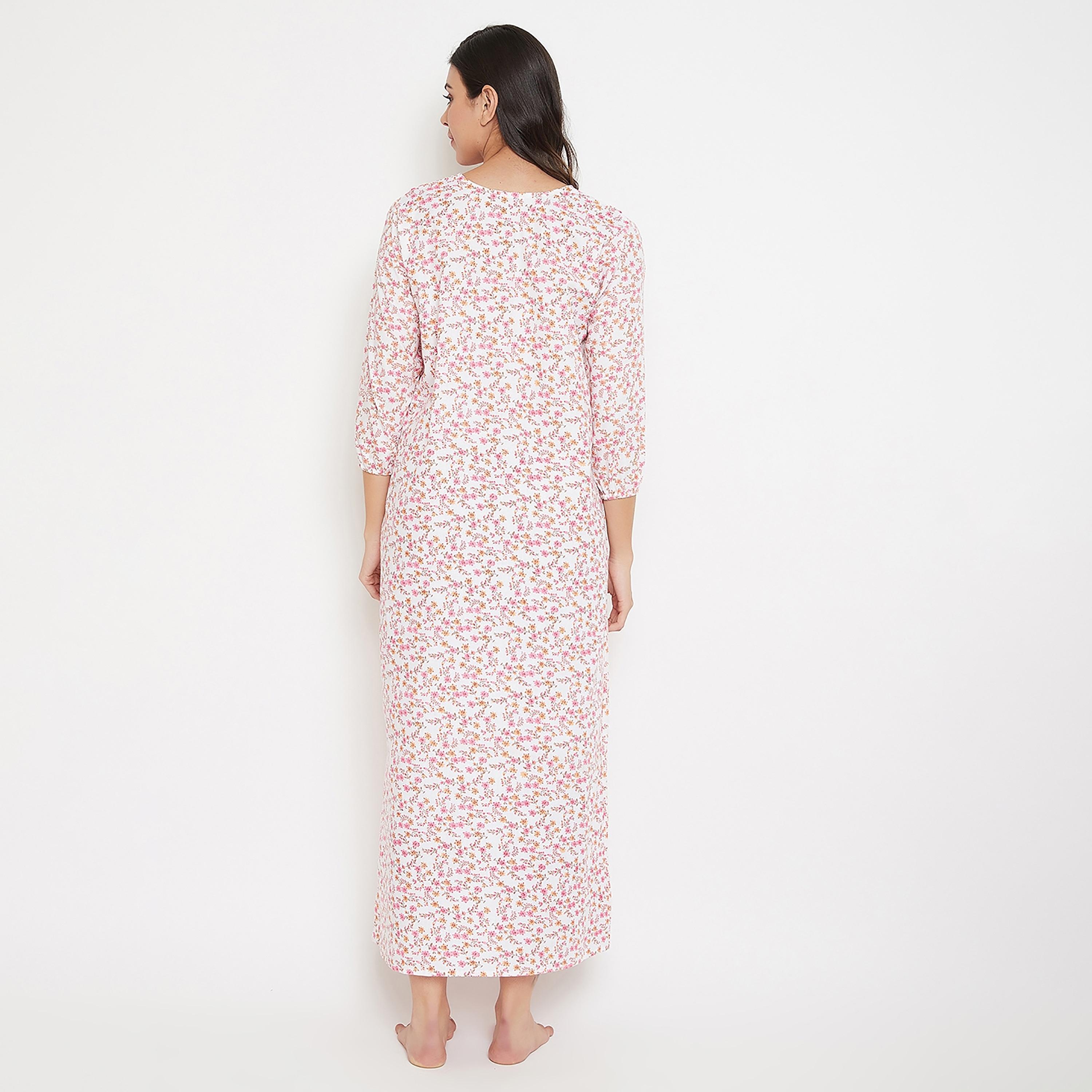 Clovia Floral V-Neck Long Night Dress-women-clothing-nightwear-nighties-image-5