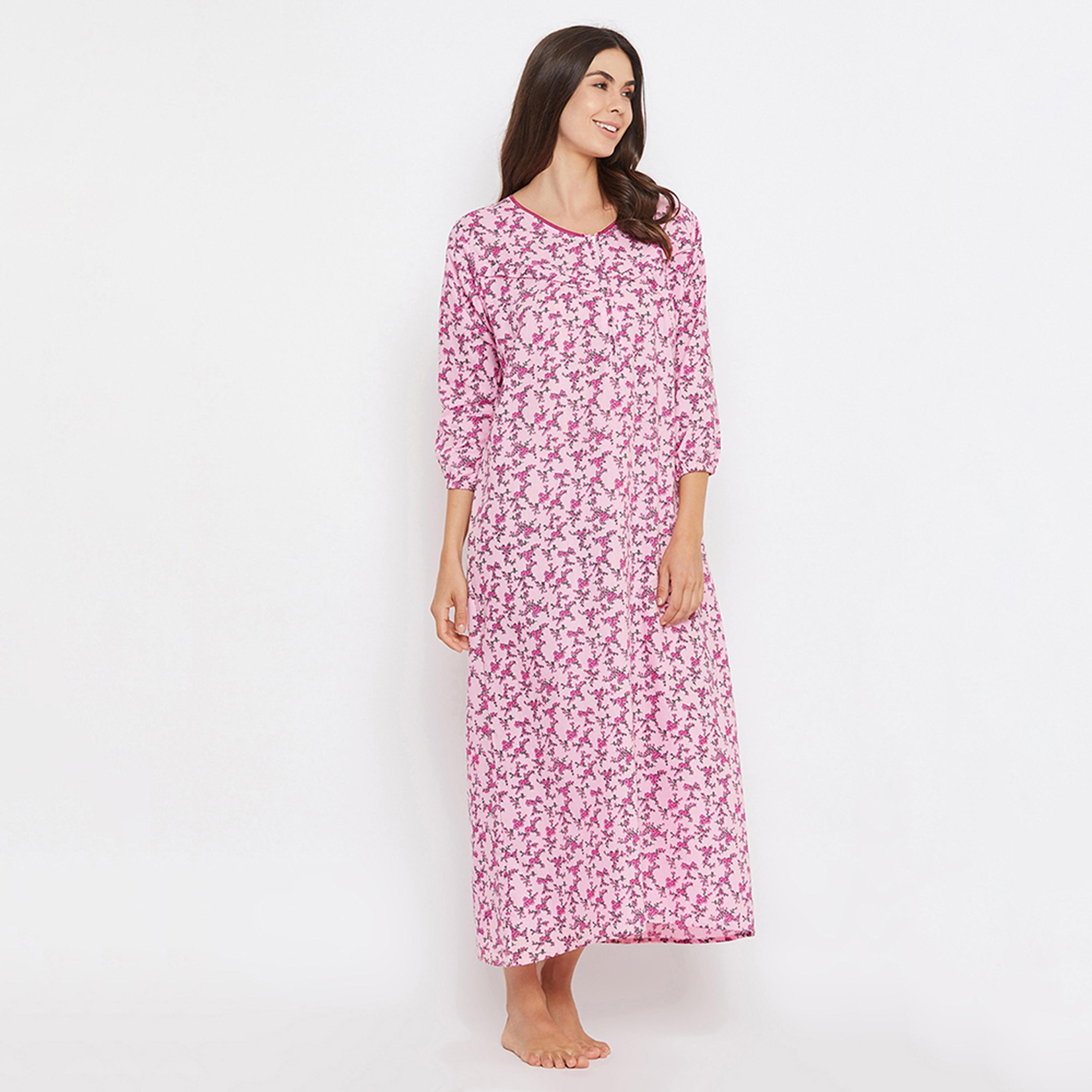 قميص نوم طويل للرضاعة "برينت مي بريتي" - 100% قطن وردي فاتح من كلوفيا-women-clothing-nightwear-nighties-image-2