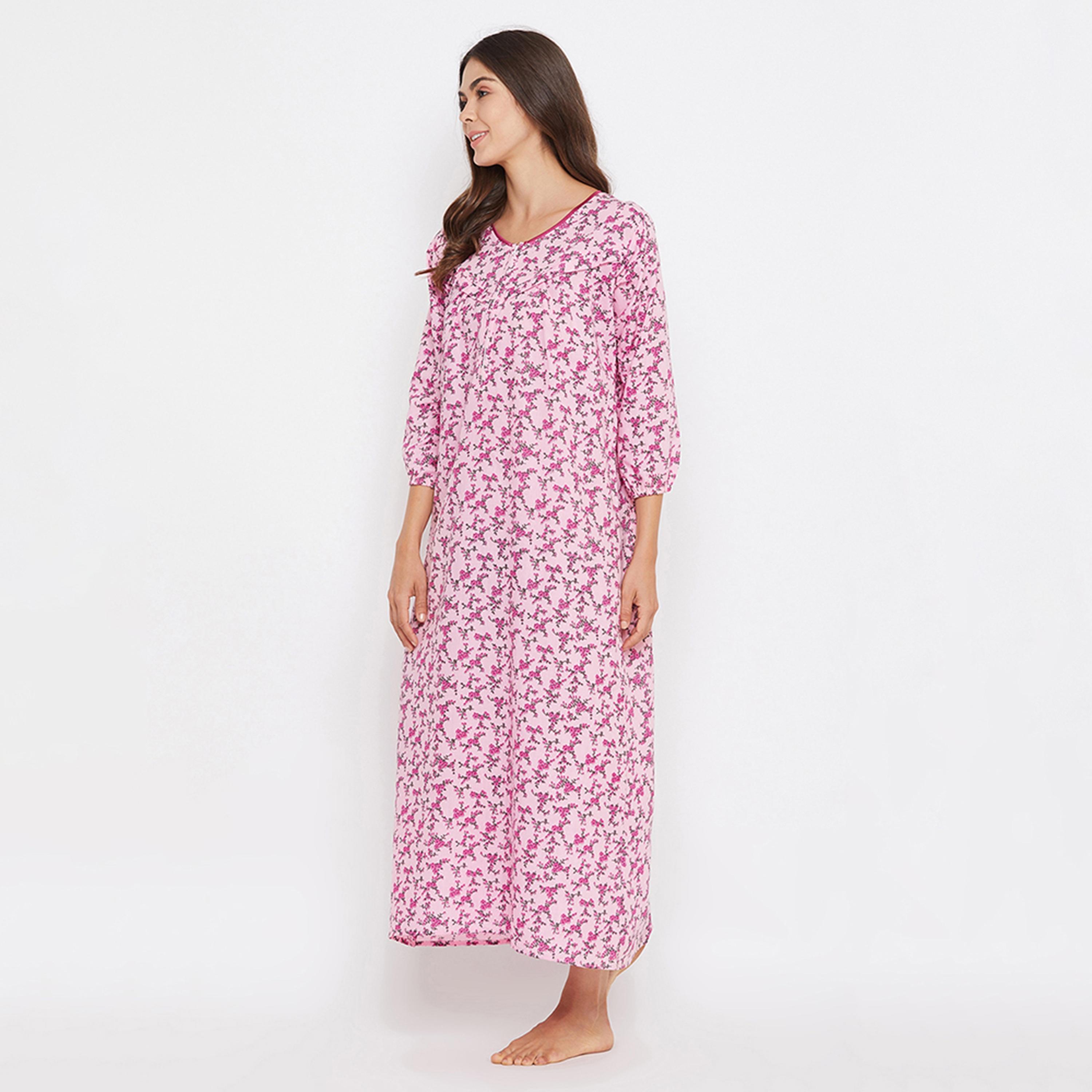 قميص نوم طويل للرضاعة "برينت مي بريتي" - 100% قطن وردي فاتح من كلوفيا-women-clothing-nightwear-nighties-image-3