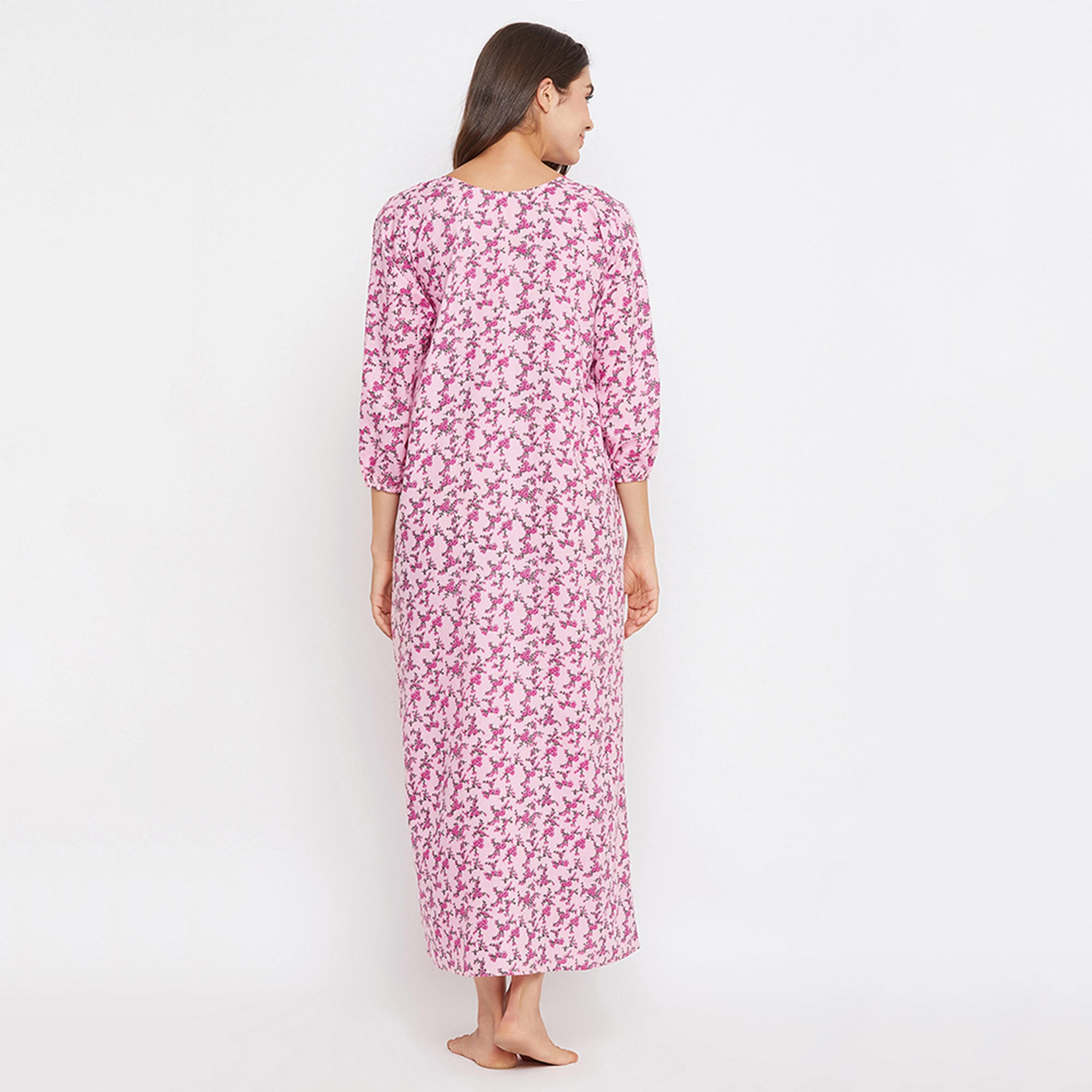 قميص نوم طويل للرضاعة "برينت مي بريتي" - 100% قطن وردي فاتح من كلوفيا-women-clothing-nightwear-nighties-image-4