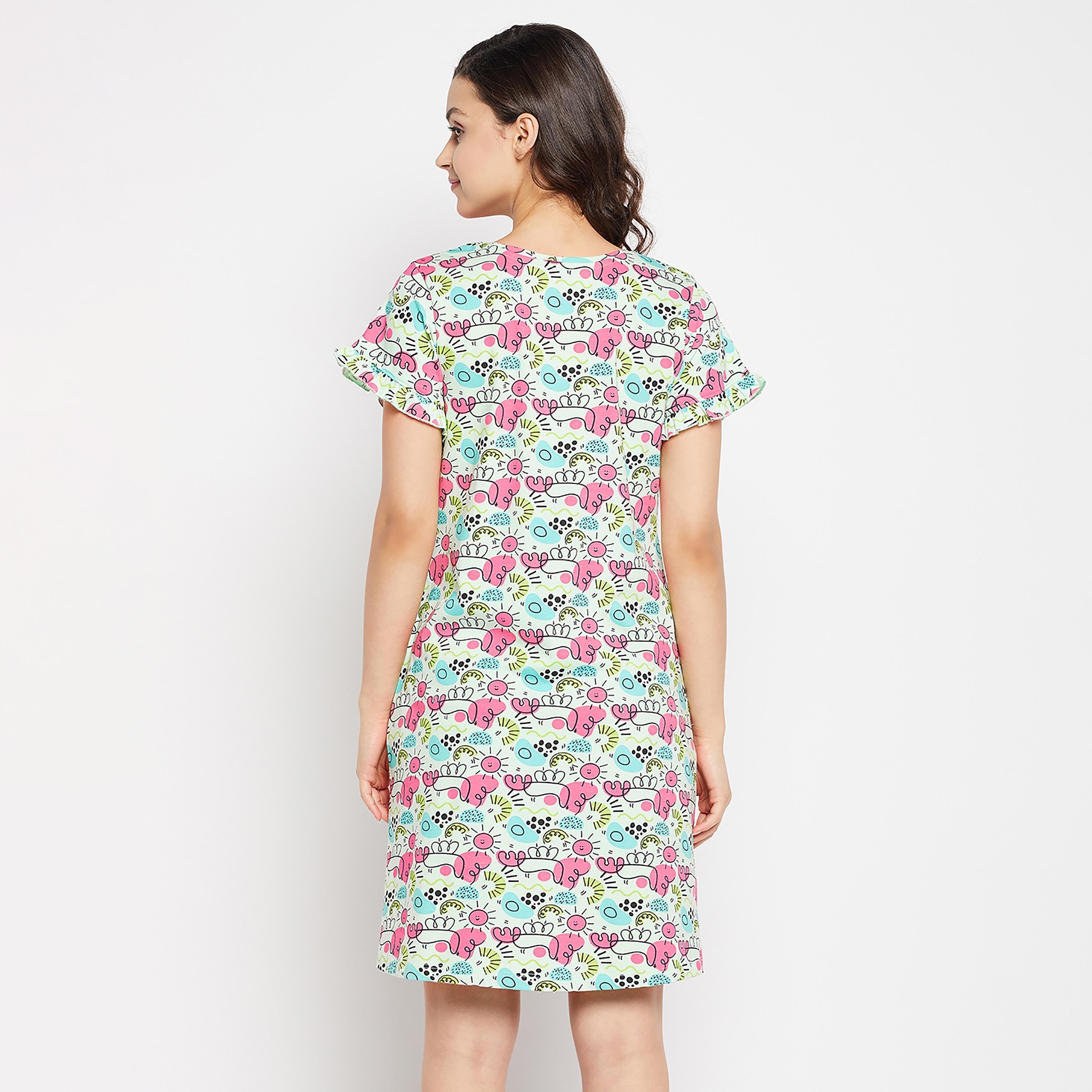 Clovia Printed Round Neck Night Dress-women-clothing-nightwear-nighties-image-5