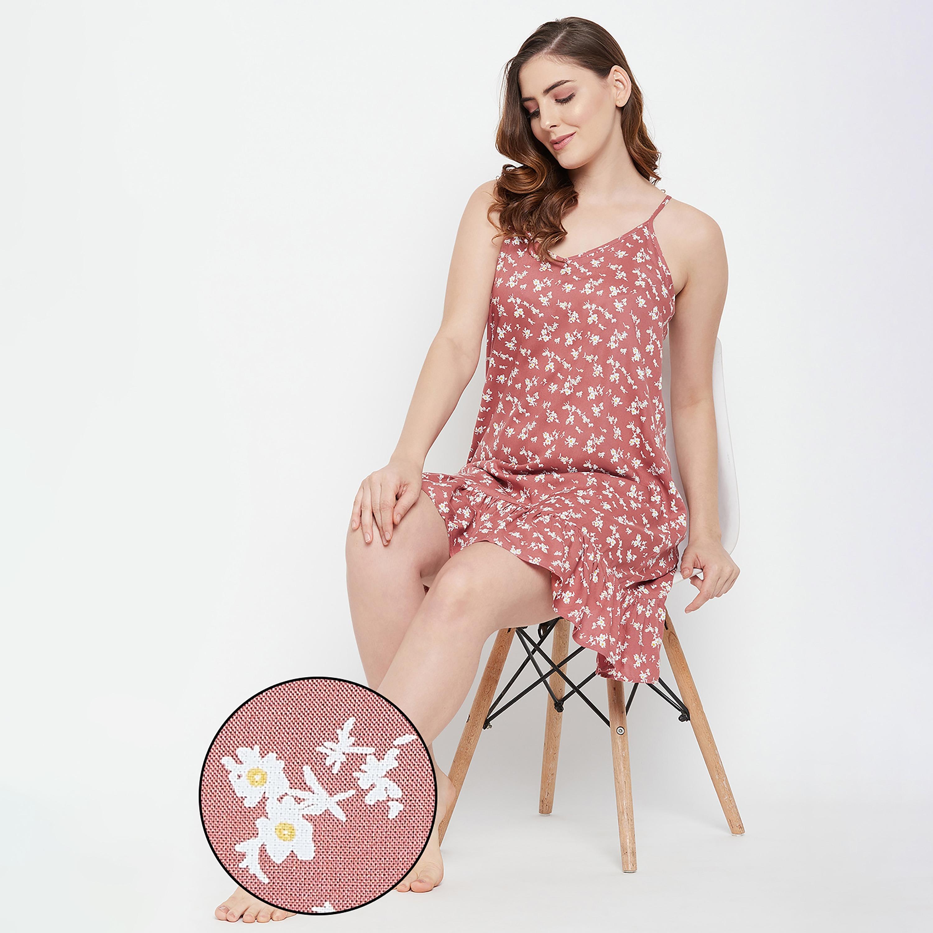 Clovia Printed Shoulder Strap Night Dress-women-clothing-nightwear-nighties-image-1