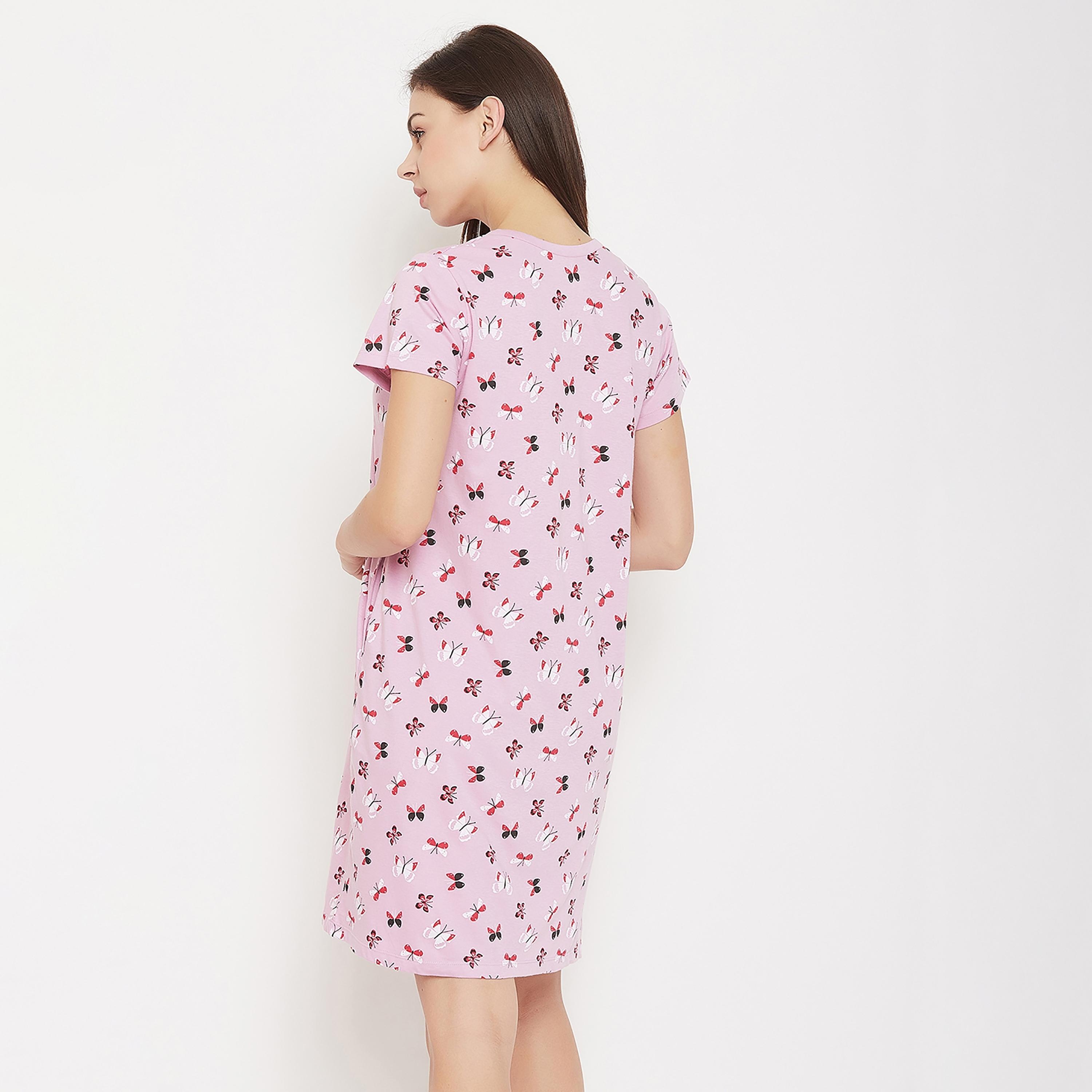 Clovia Printed V-Neck Night Dress with Button Closure-women-clothing-nightwear-nighties-image-5