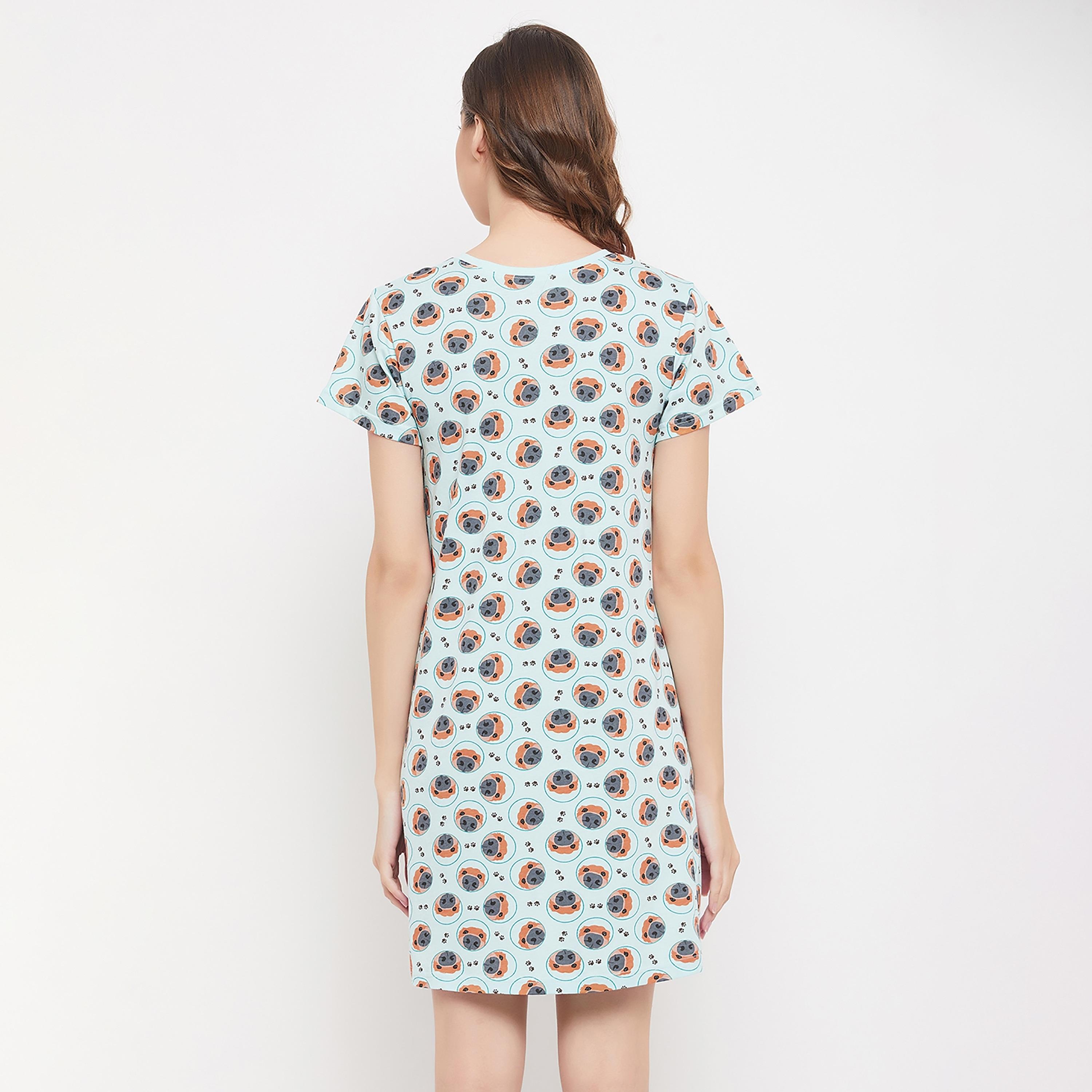 Clovia Printed V-Neck Night Dress with Button Closure-women-clothing-nightwear-nighties-image-5