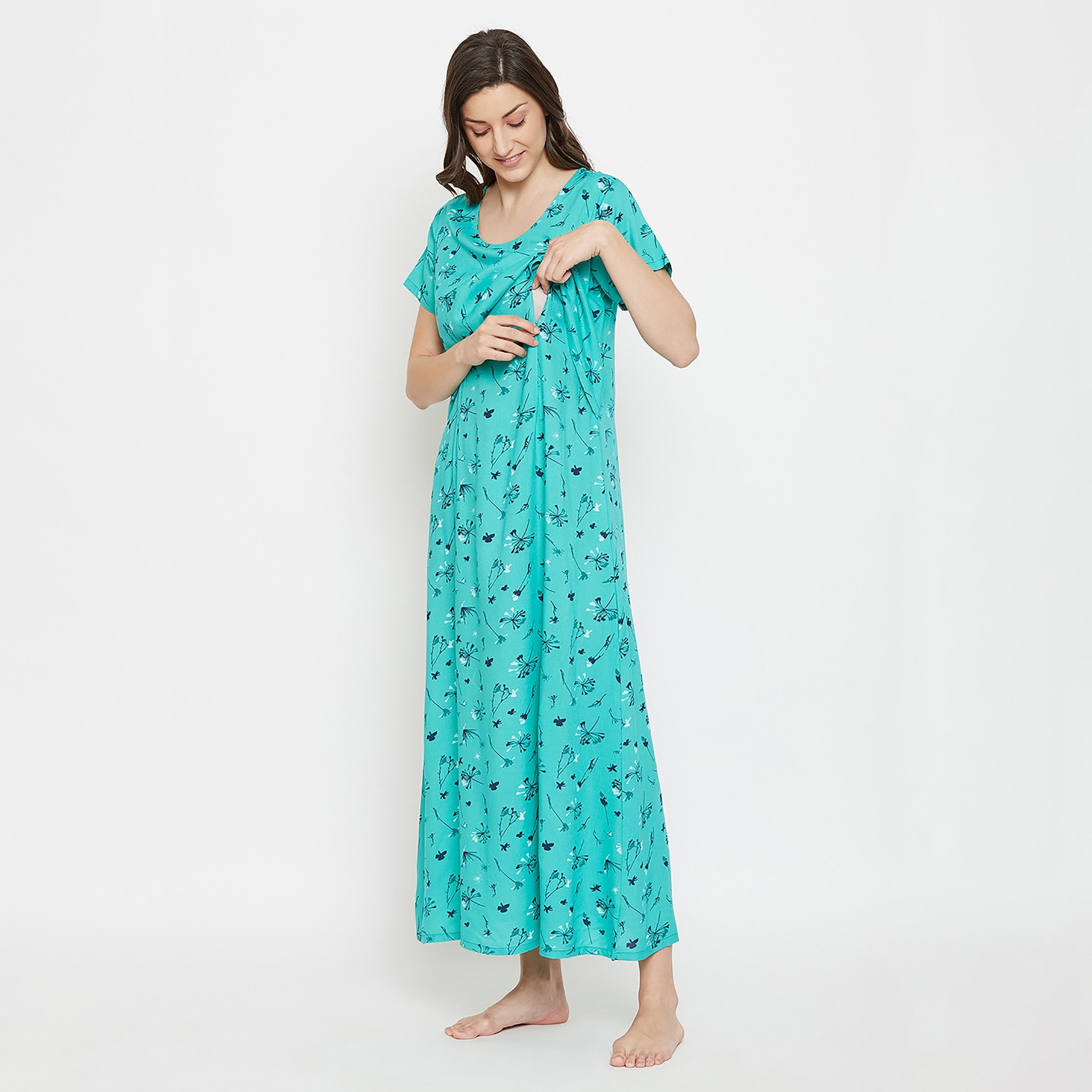 فستان نوم طويل للرضاعة برقبة دائرية وزھور من كلوفيا-women-clothing-maternity-nightwear-image-2