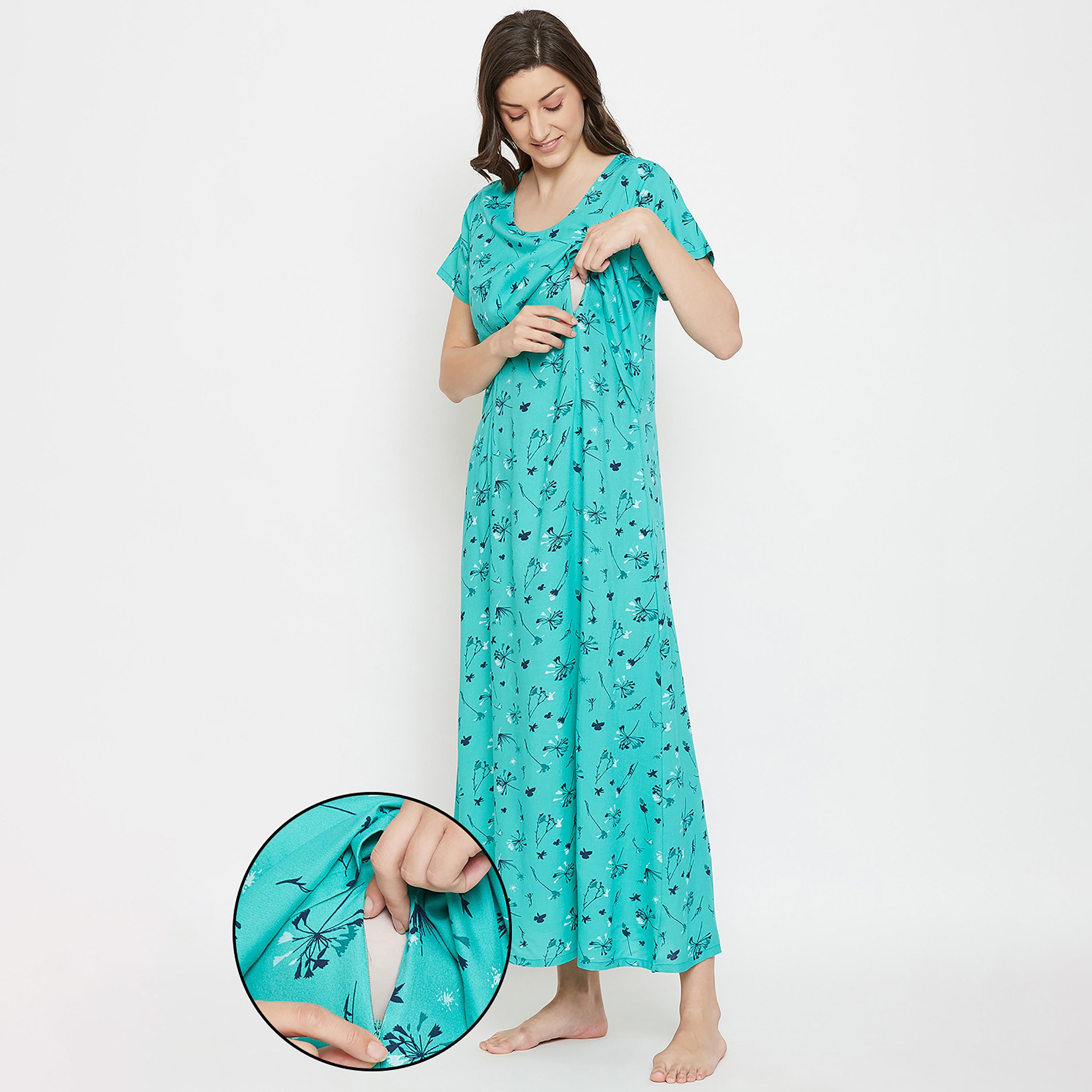 فستان نوم طويل للرضاعة برقبة دائرية وزھور من كلوفيا-women-clothing-maternity-nightwear-image-1