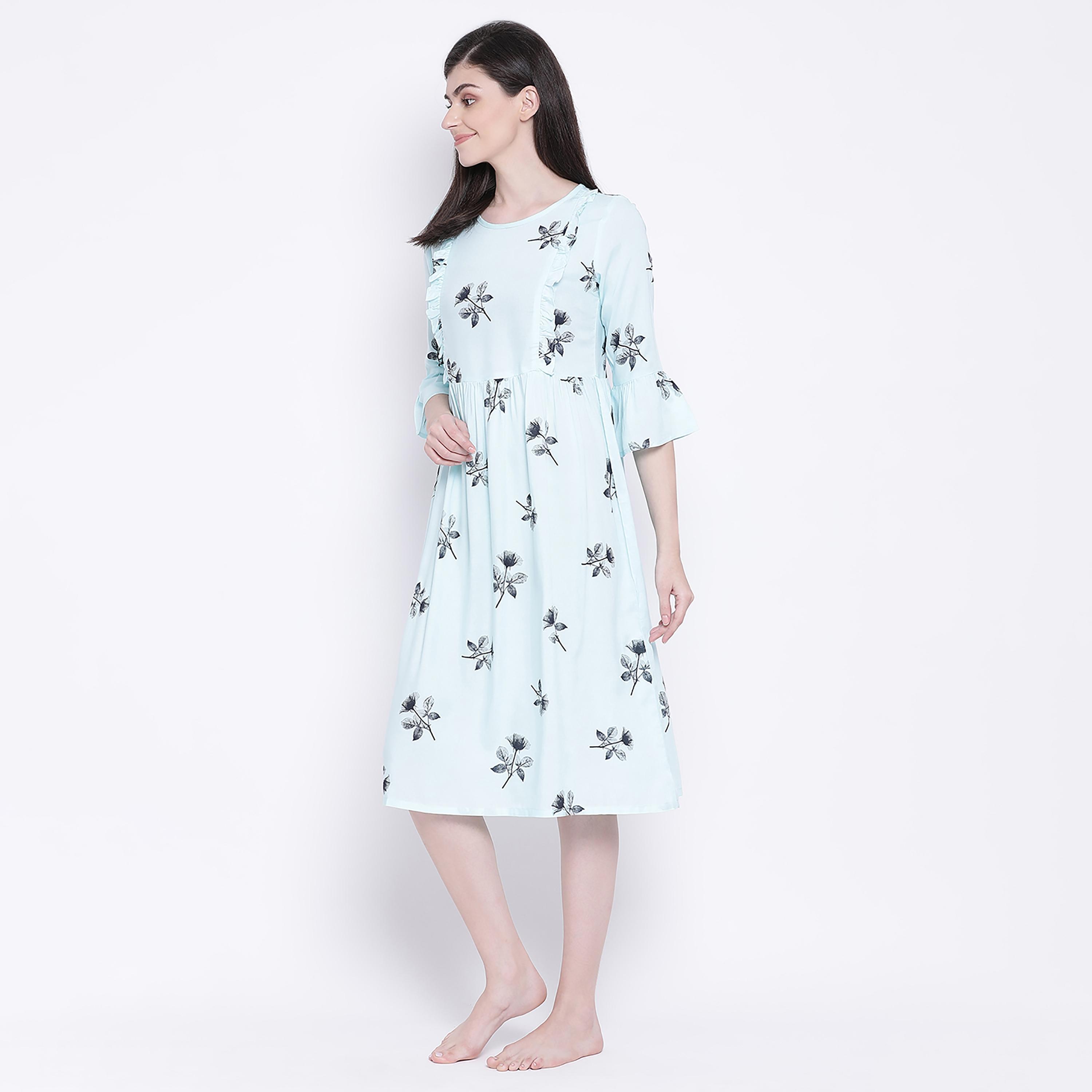 Clovia Floral Round Neck Midi Feeding Night Dress-women-clothing-maternity-nightwear-image-3