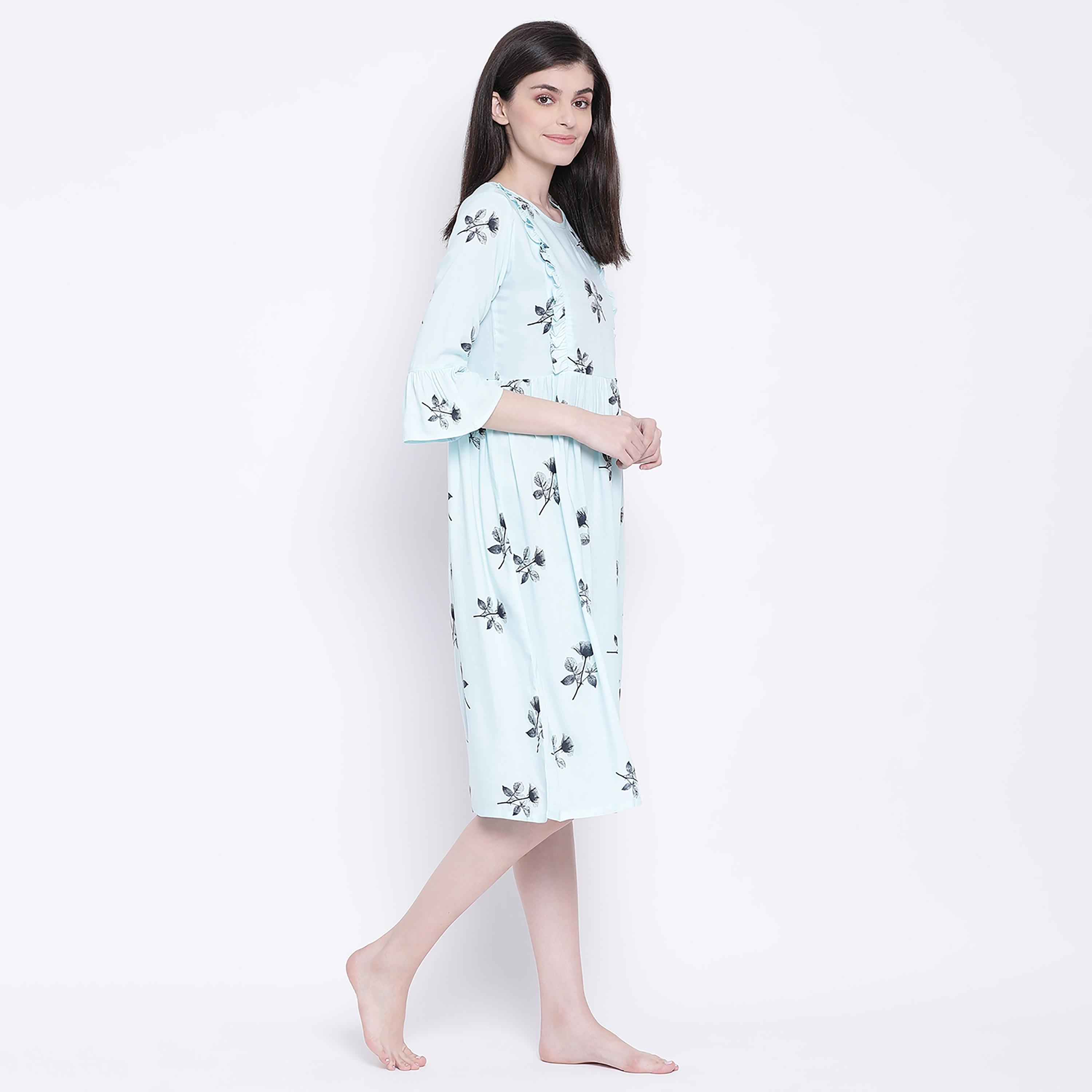 Clovia Floral Round Neck Midi Feeding Night Dress-women-clothing-maternity-nightwear-image-4