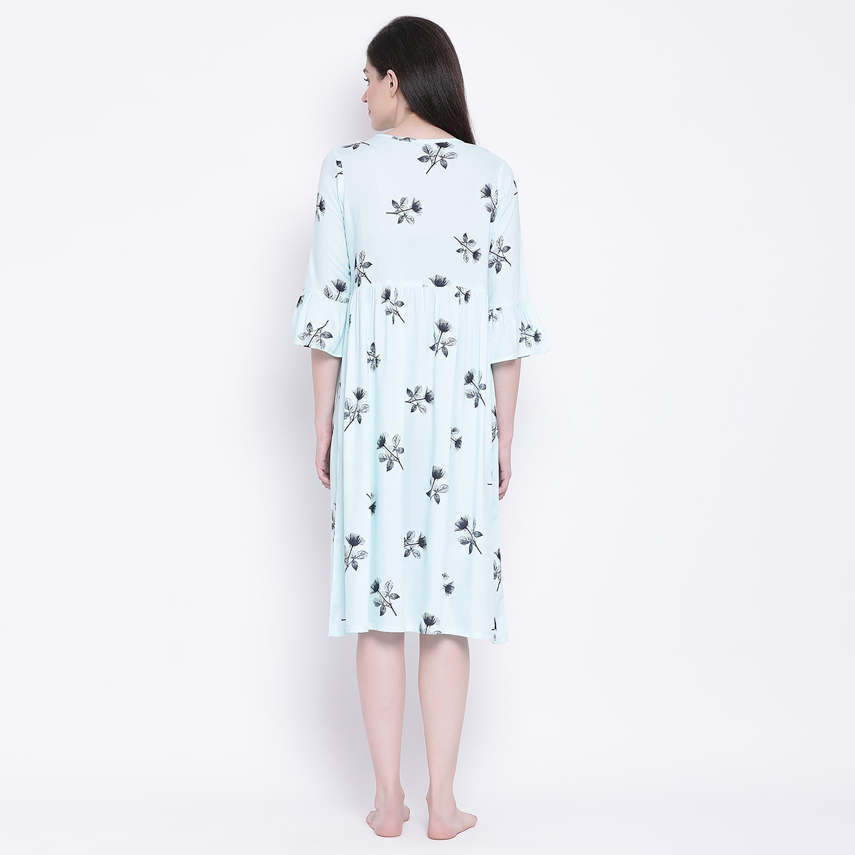 فستان نوم متوسط الطول للرضاعة برقبة دائرية وزھور من كلوفيا-women-clothing-maternity-nightwear-image-5