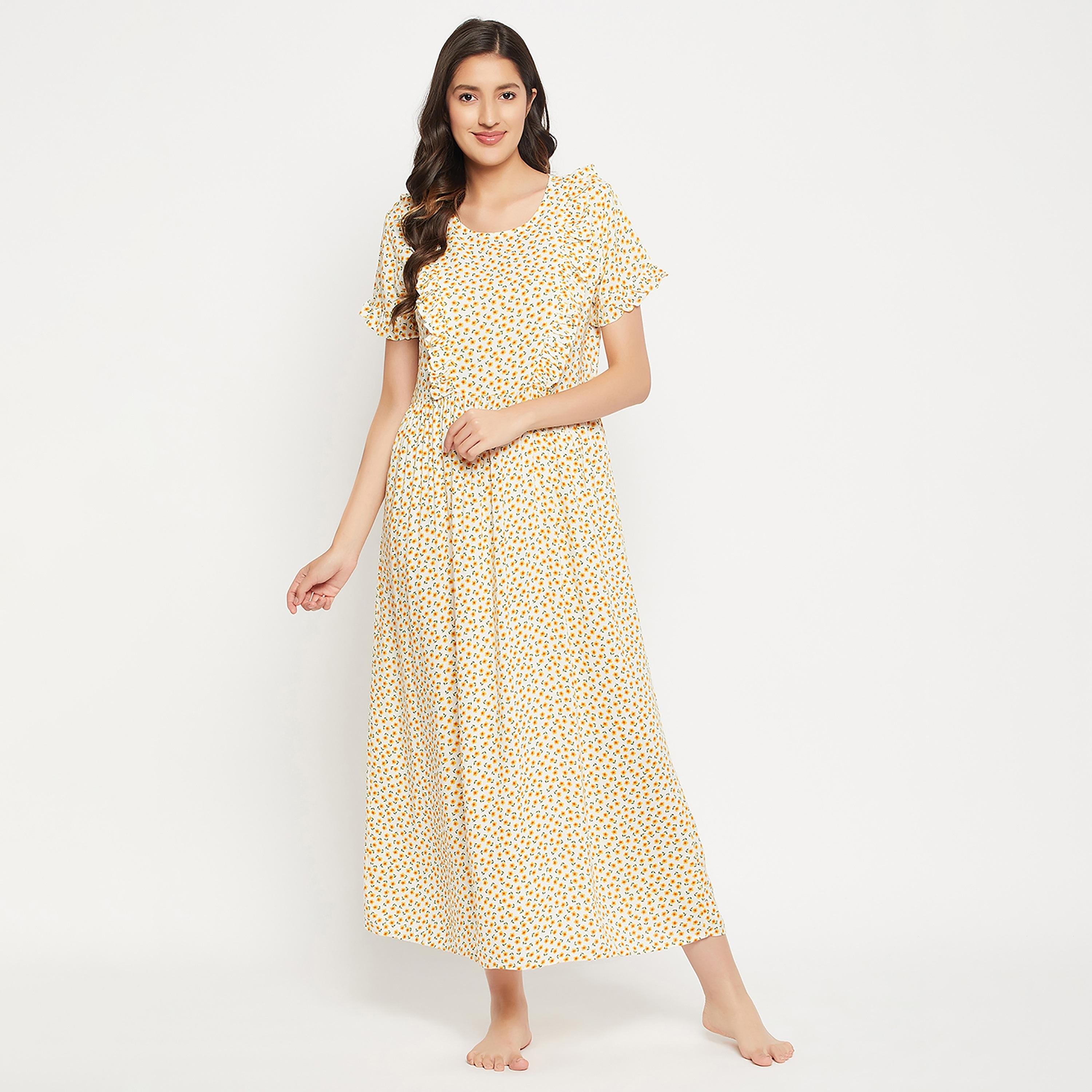 فستان نوم طويل للرضاعة برقبة دائرية وزھور من كلوفيا-women-clothing-maternity-nightwear-image-2