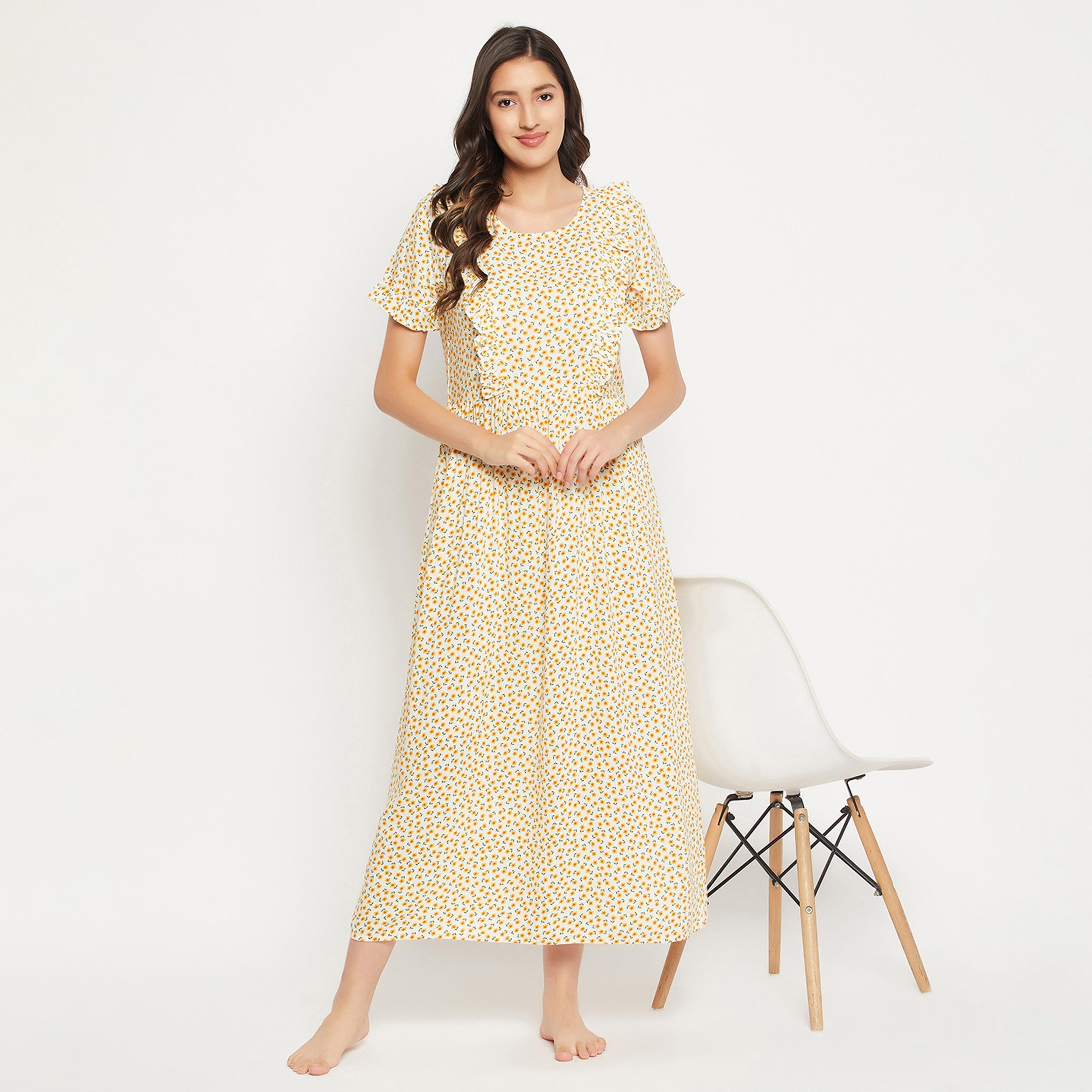 فستان نوم طويل للرضاعة برقبة دائرية وزھور من كلوفيا-women-clothing-maternity-nightwear-image-3
