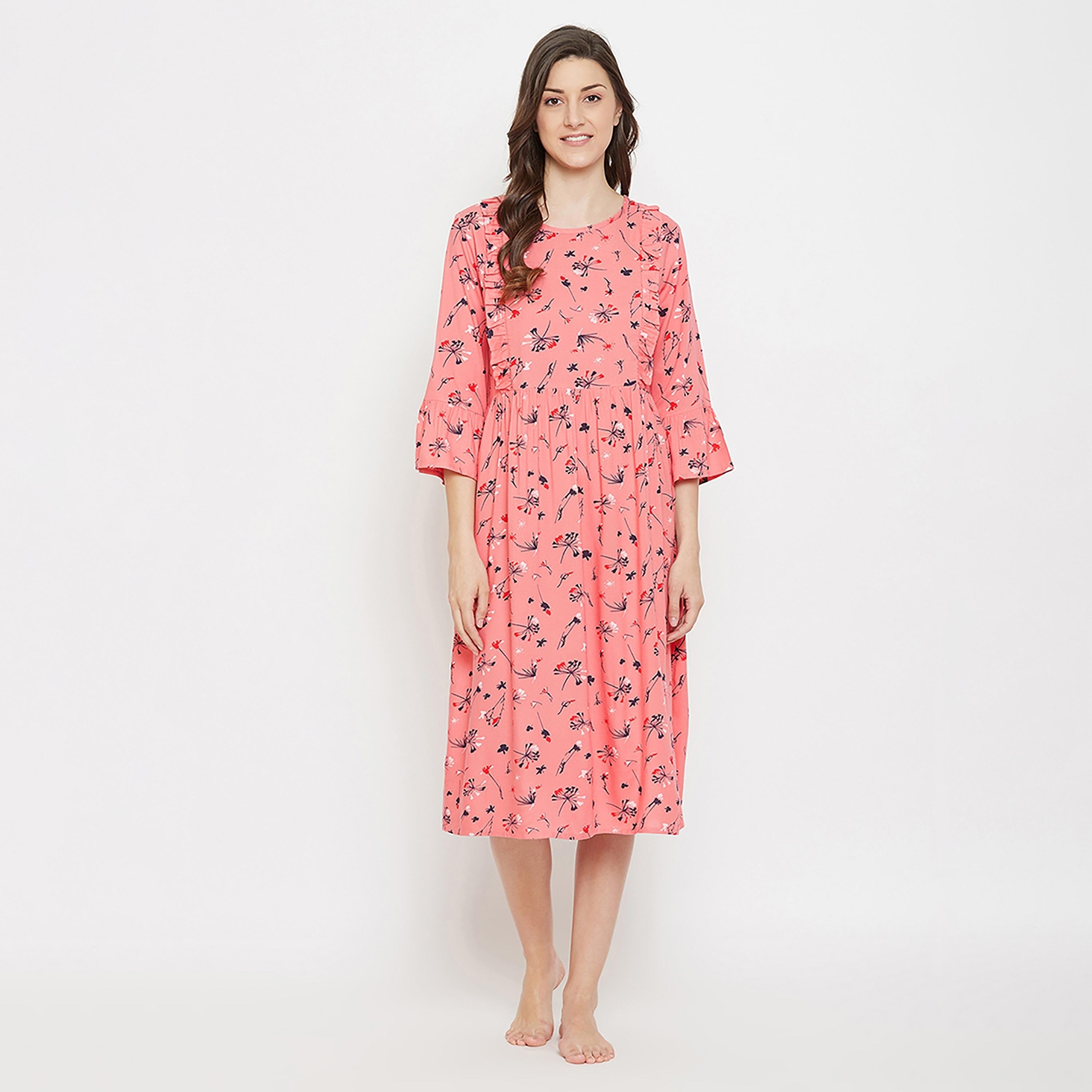 Clovia Floral Round Neck Midi Feeding Night Dress-women-clothing-maternity-nightwear-image-3