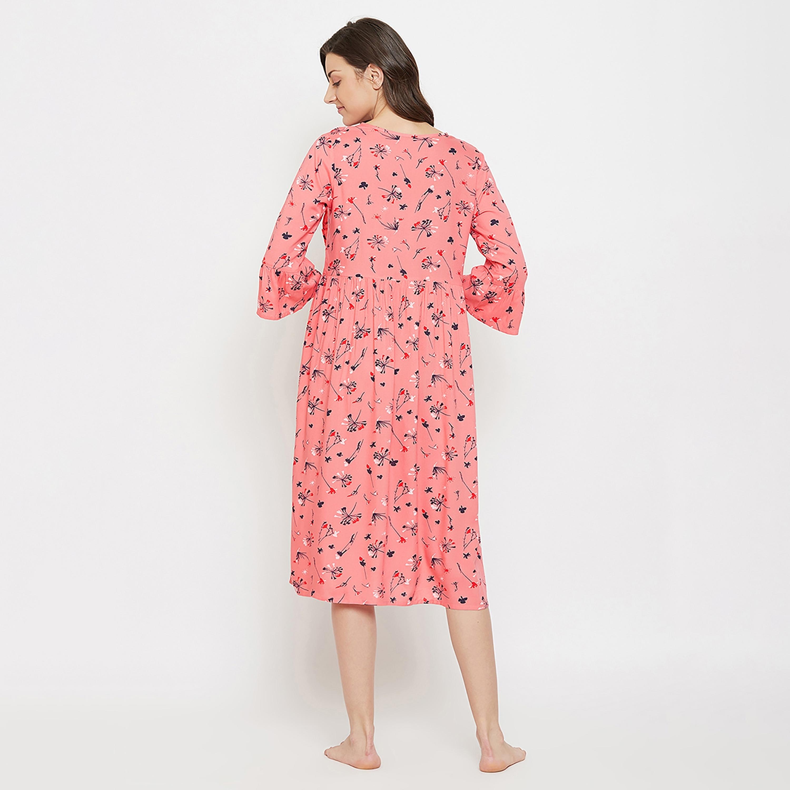 Clovia Floral Round Neck Midi Feeding Night Dress-women-clothing-maternity-nightwear-image-5
