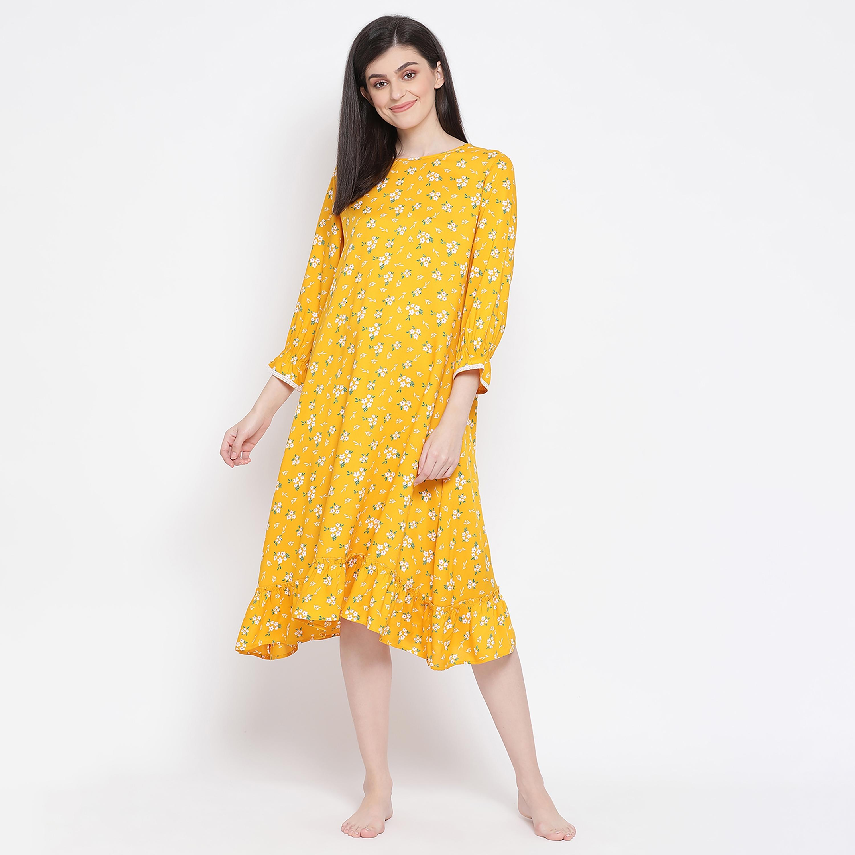 Clovia Floral Round Neck Midi Night Dress-women-clothing-nightwear-nighties-image-2